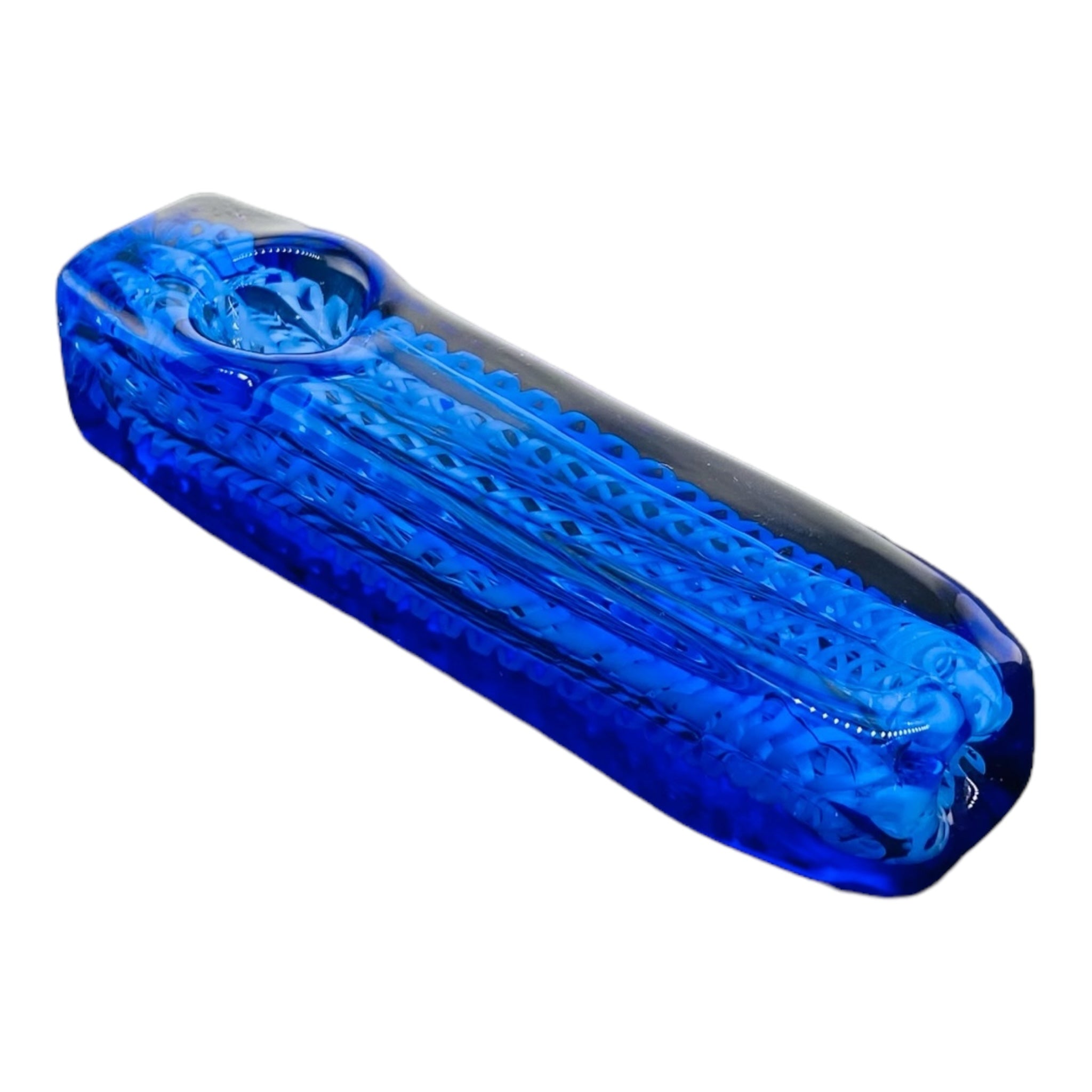 Glass Hand Pipes - Blue And White Linework Twist Rectangle Glass Hand Pipe