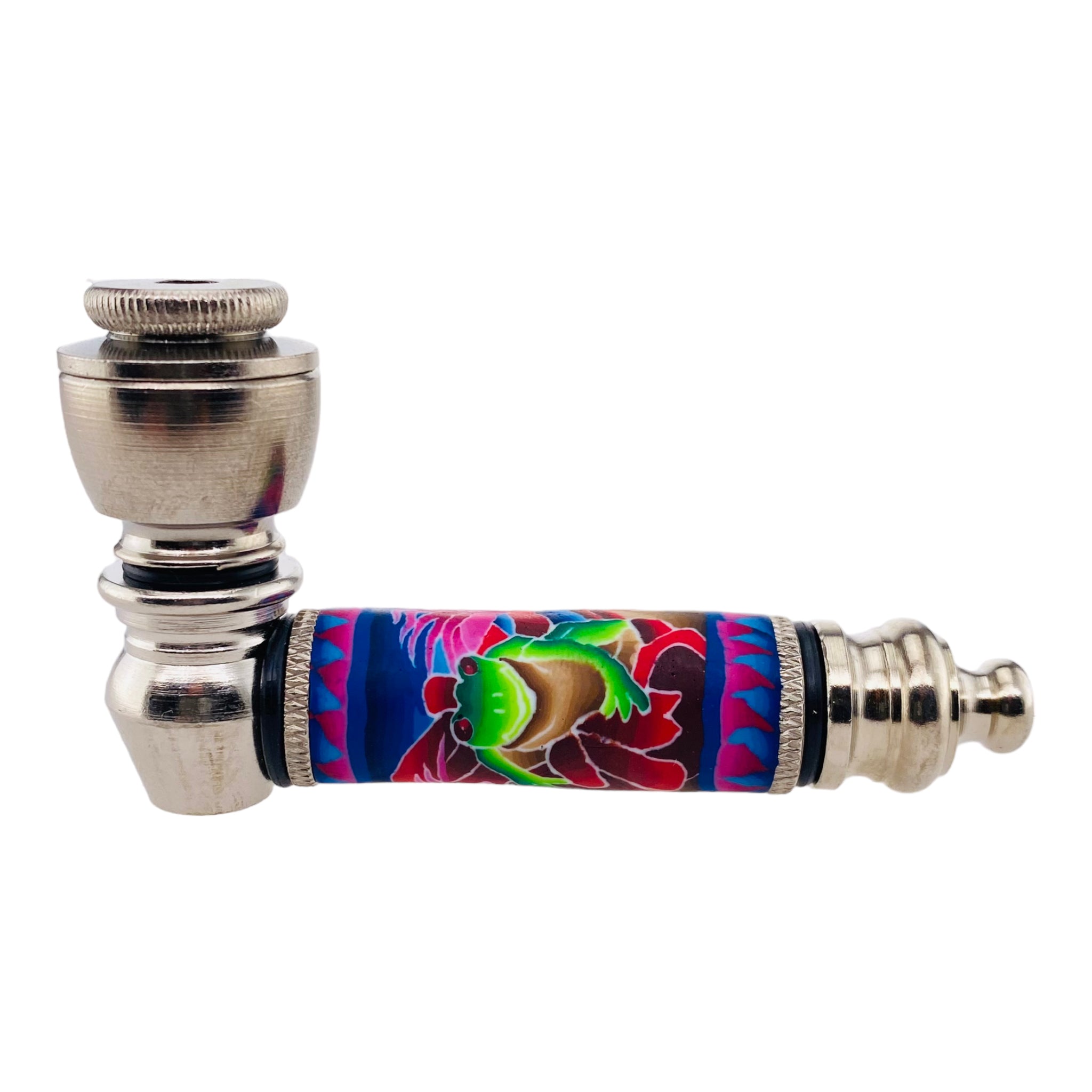 Metal Hand Pipes - Silver Chrome Hand Pipe With Green Tree Frog