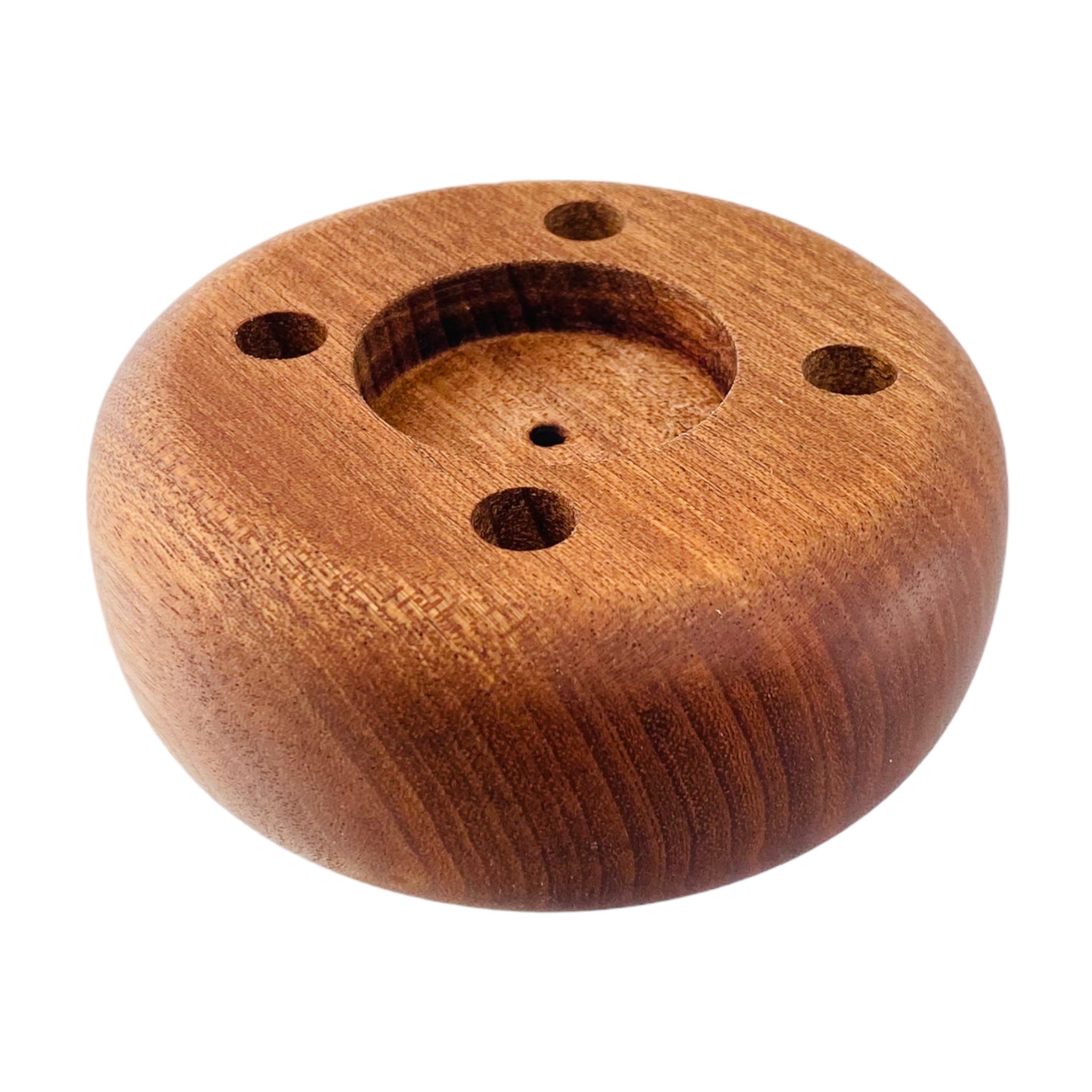 Round 4 Hole Wood Display Stand Holder For 10mm Bong Bowl Pieces Or Quartz Bangers - Mahogany Puck