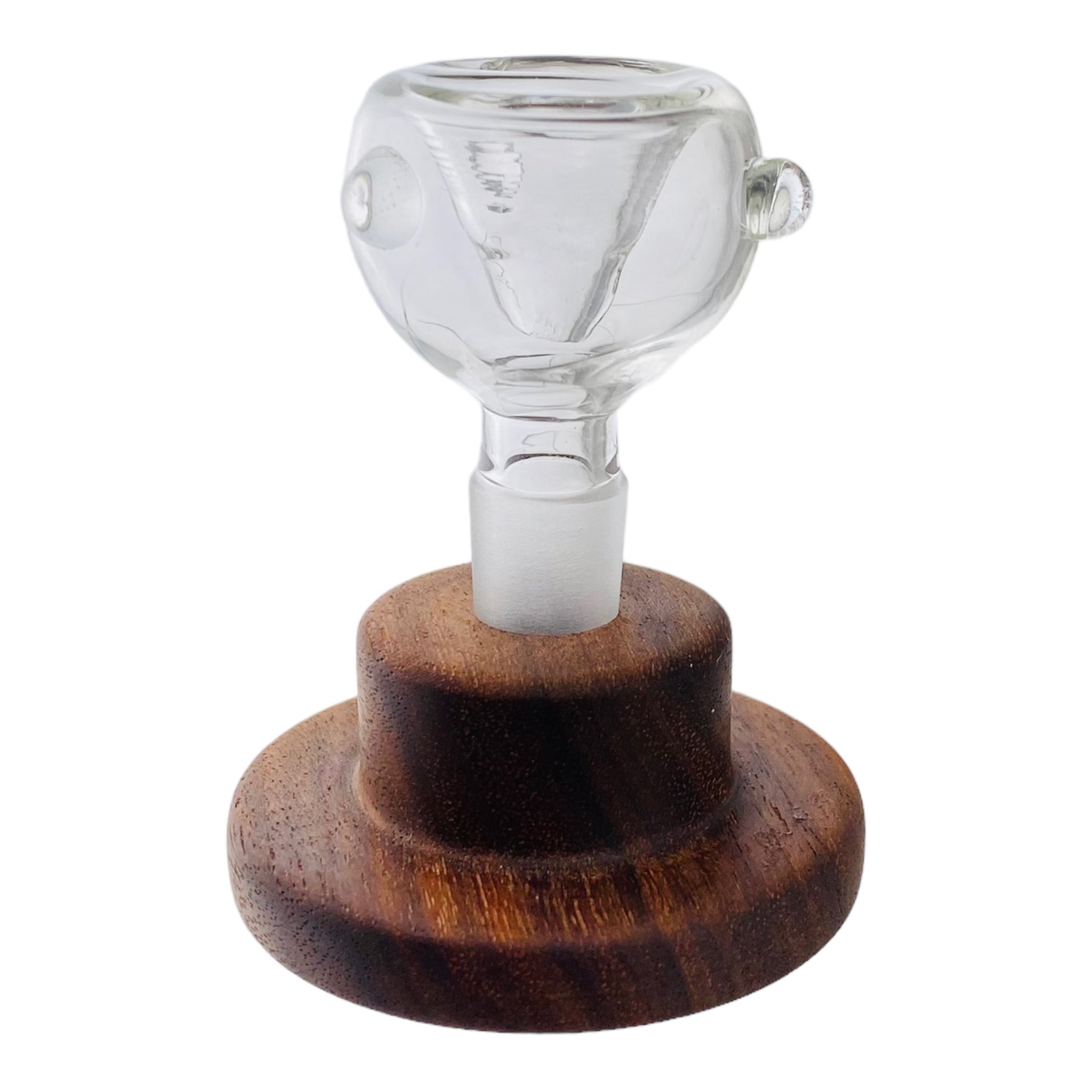 Round Single Hole Wood Display Stand Holder For 14mm Bong Bowl Pieces Or Quartz Bangers - Black Walnut Hat