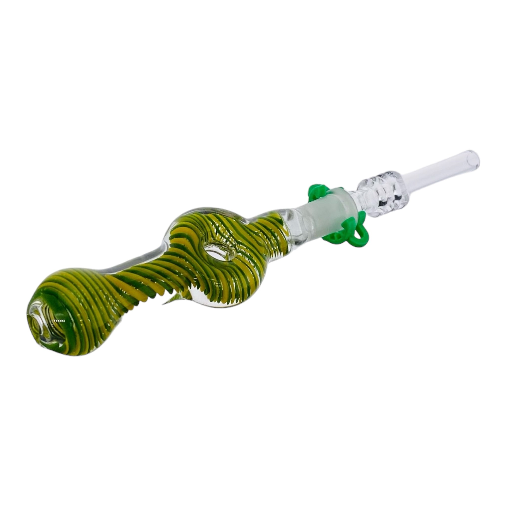 10mm Nectar Collector - Green And Yellow Inside Out Spiral Donut With Quartz Tip