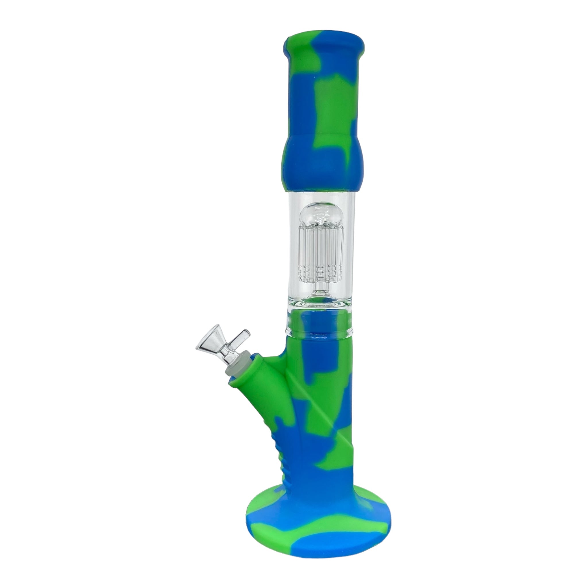 12 Inch Blue and Green Silicone Straight Tube Bong With Glass Perc