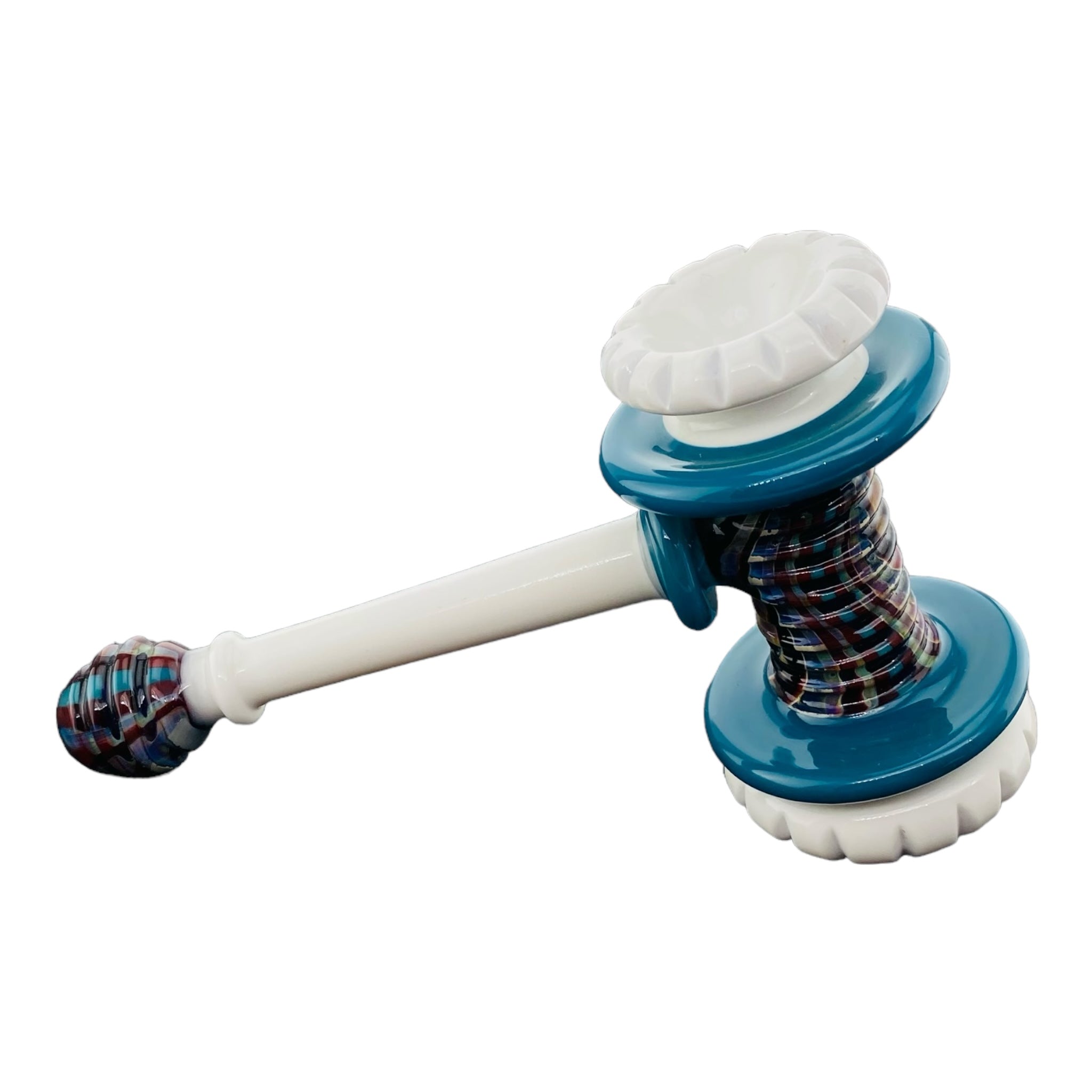 heady glass by Pajay Glass Carved Blue And White Glass Hammer Pipe for sale