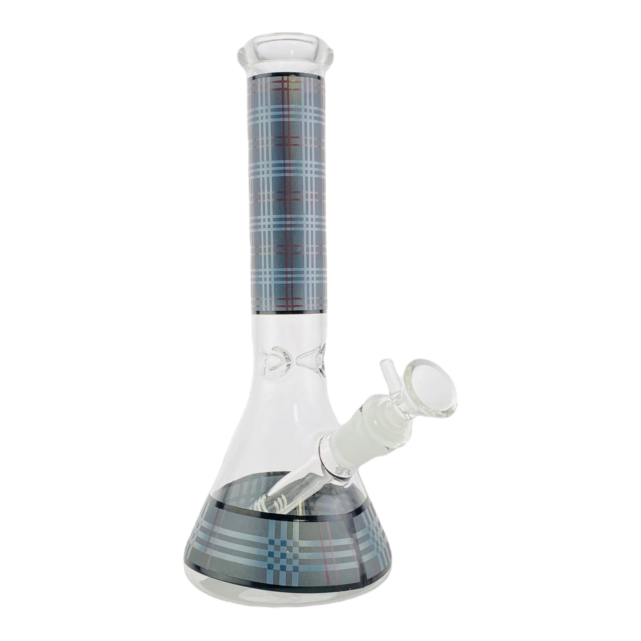 portable cheap 10 Inch Glass Beaker Bong With Dark Gray And Blue Plaid