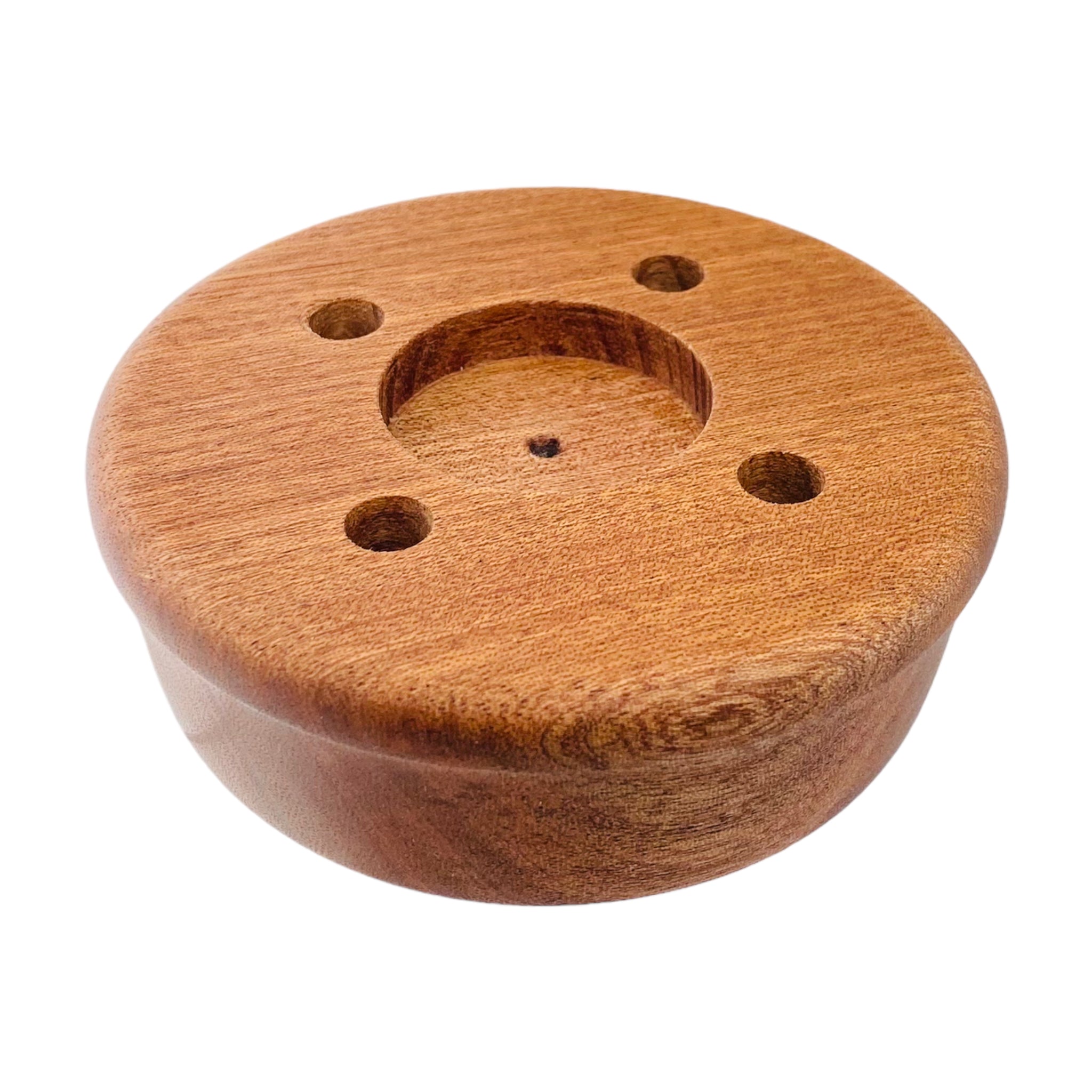 Round 4 Hole Wood Display Stand Holder For 10mm Bong Bowl Pieces Or Quartz Bangers - Mahogany Planter