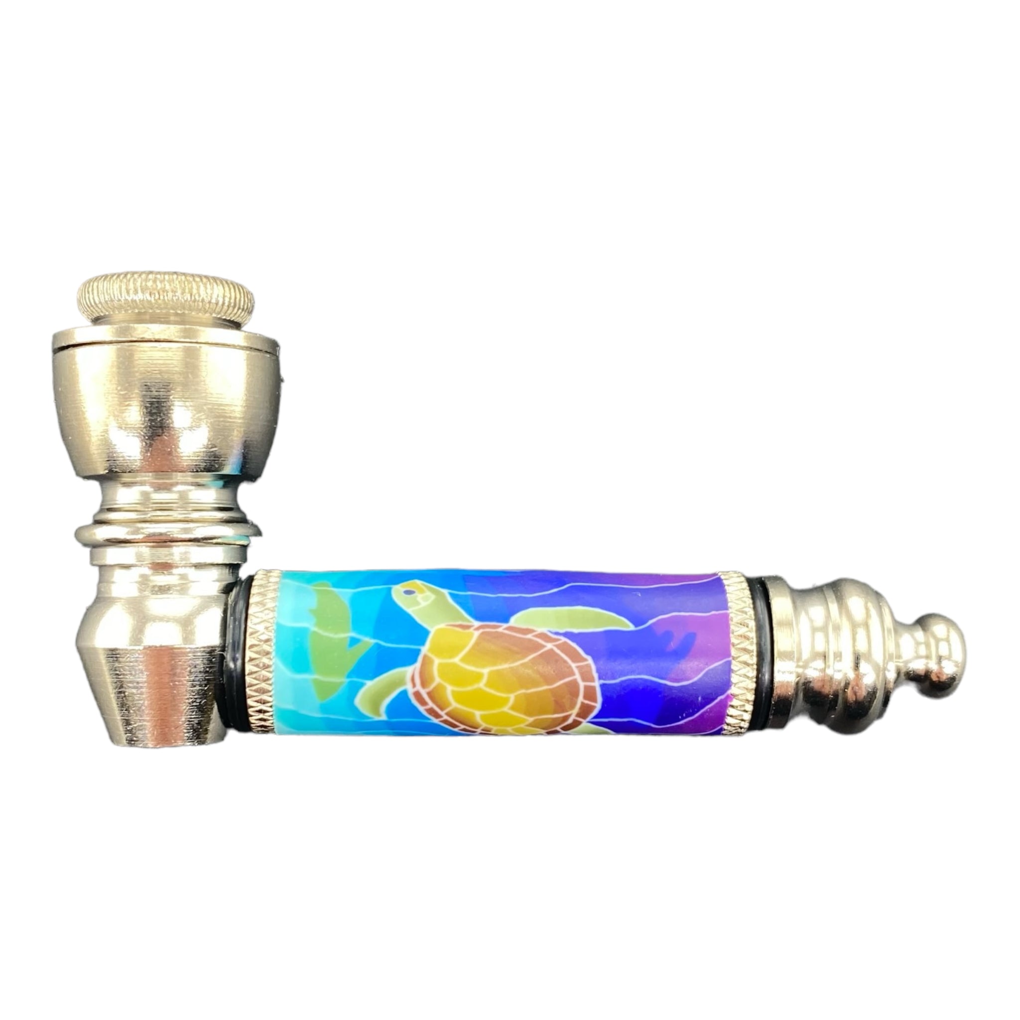 Metal Hand Pipes - Silver Chrome Hand Pipe With Sea Turtle