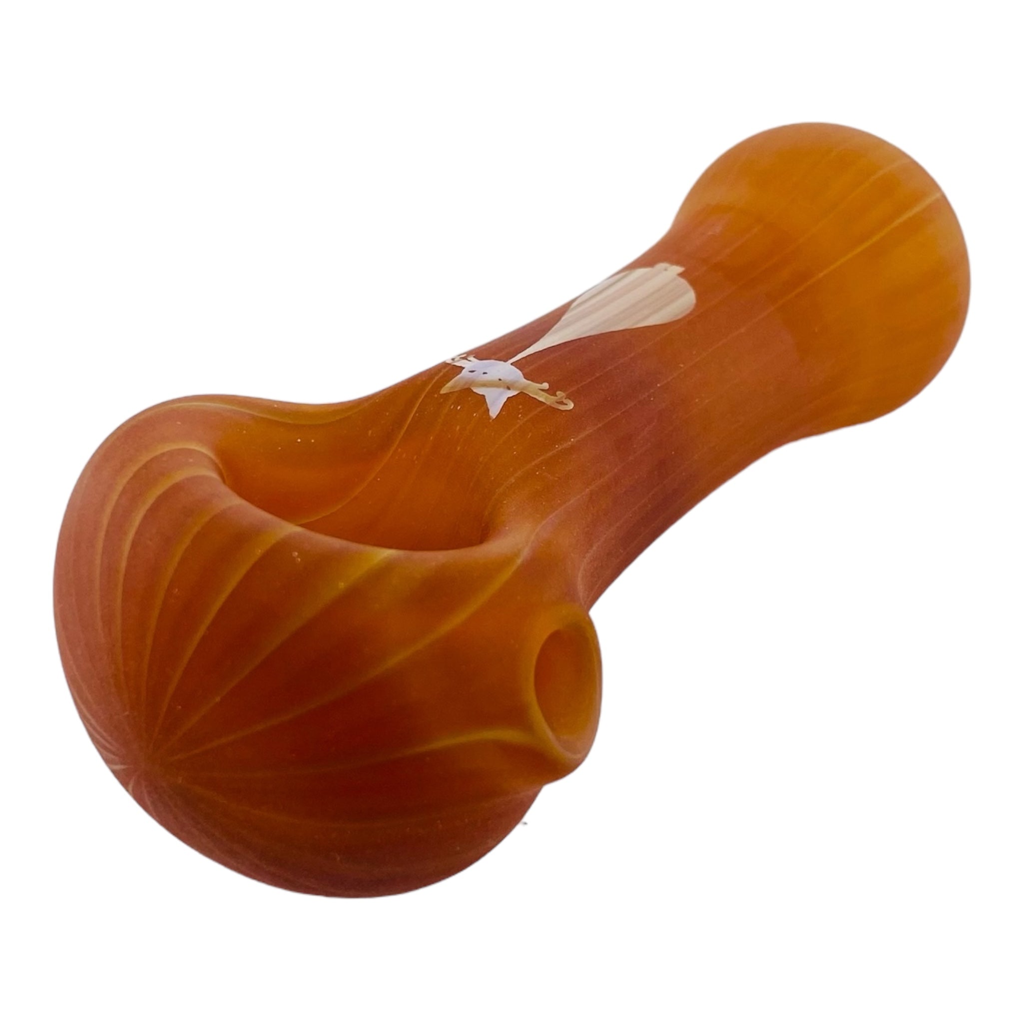 Sandblasted Sunset Orange Glass Hand Pipe With Gold Cat Decal