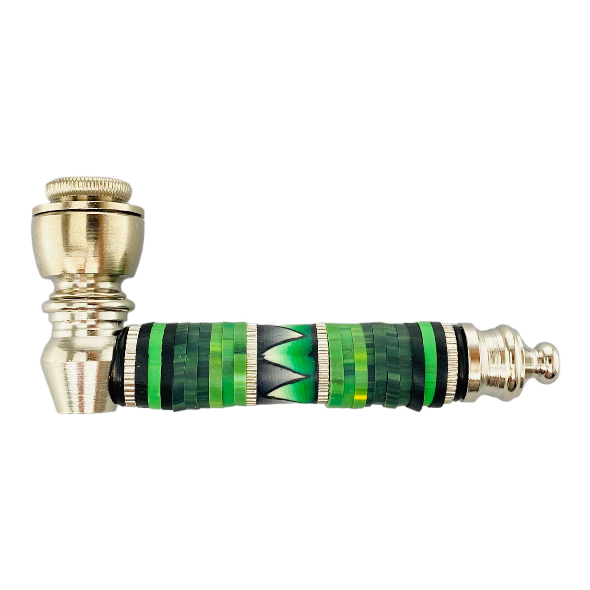 Silver Chrome Hand Pipe With Green And Black Design