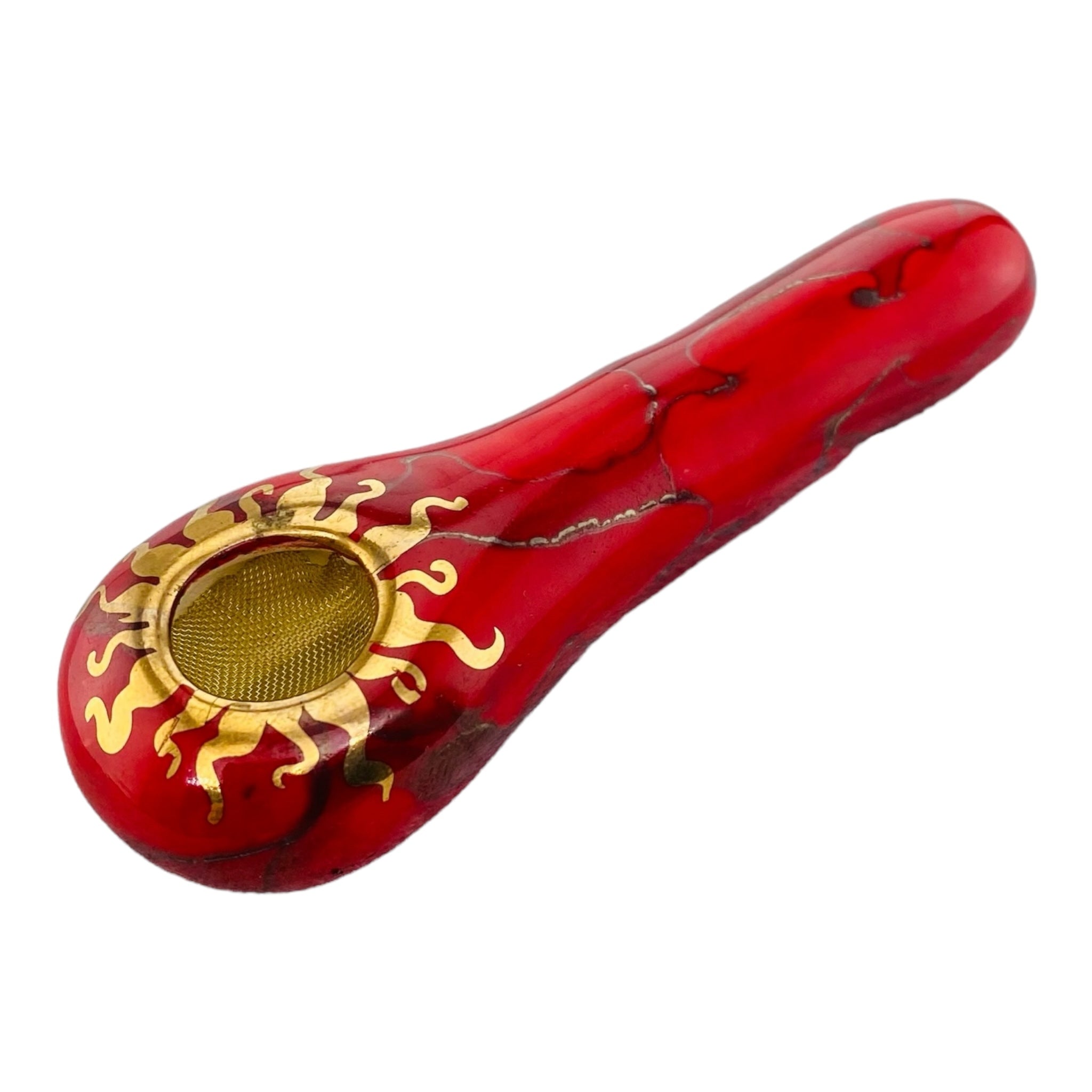 Red Ceramic Hand Pipe Basic Spoon with brass screen for sale