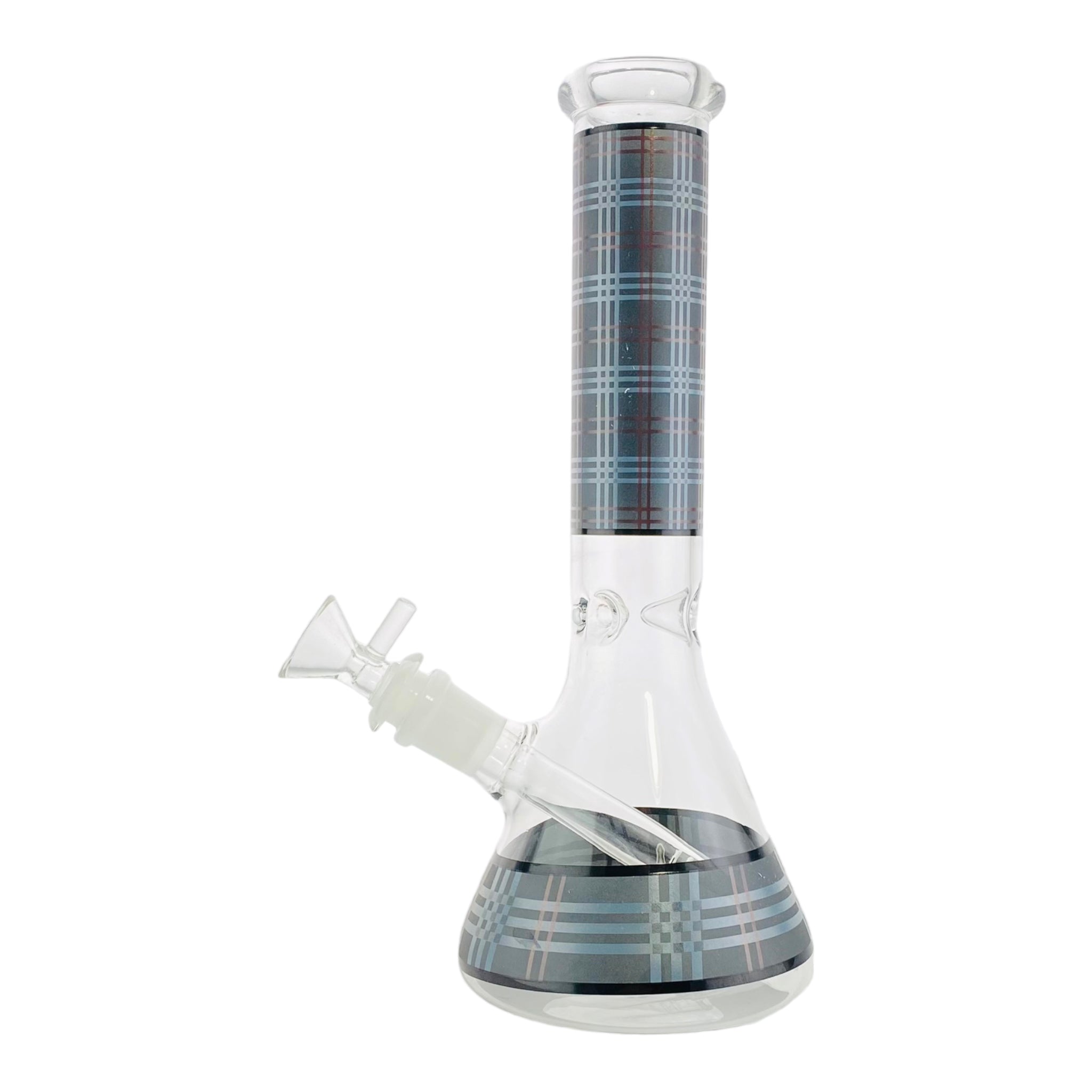 10 Inch Glass Beaker Bong With Dark Gray And Blue Plaid