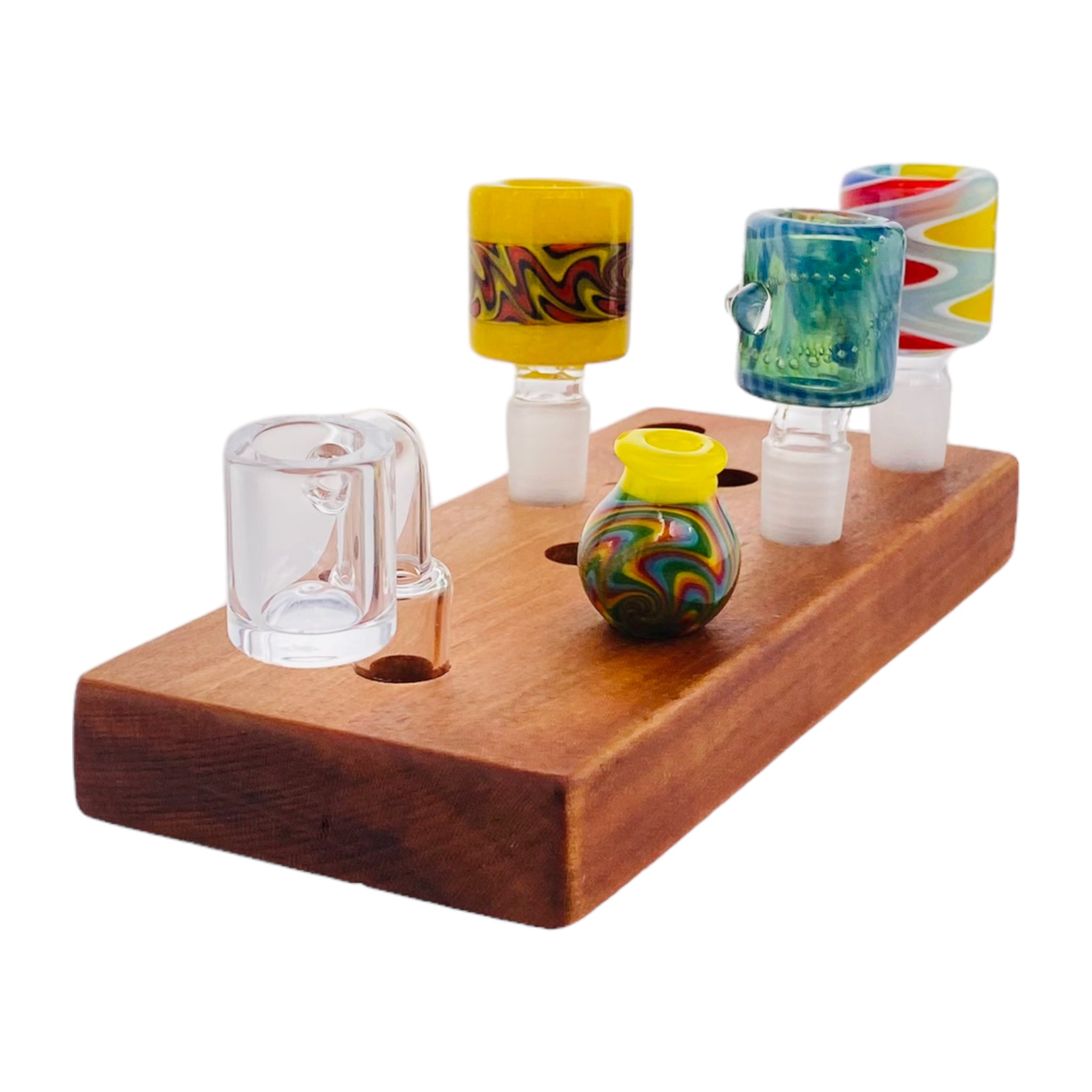 9 Hole Wood Display Stand Holder For 14mm Bong Bowl Pieces Or Quartz Bangers - Cherry Wood