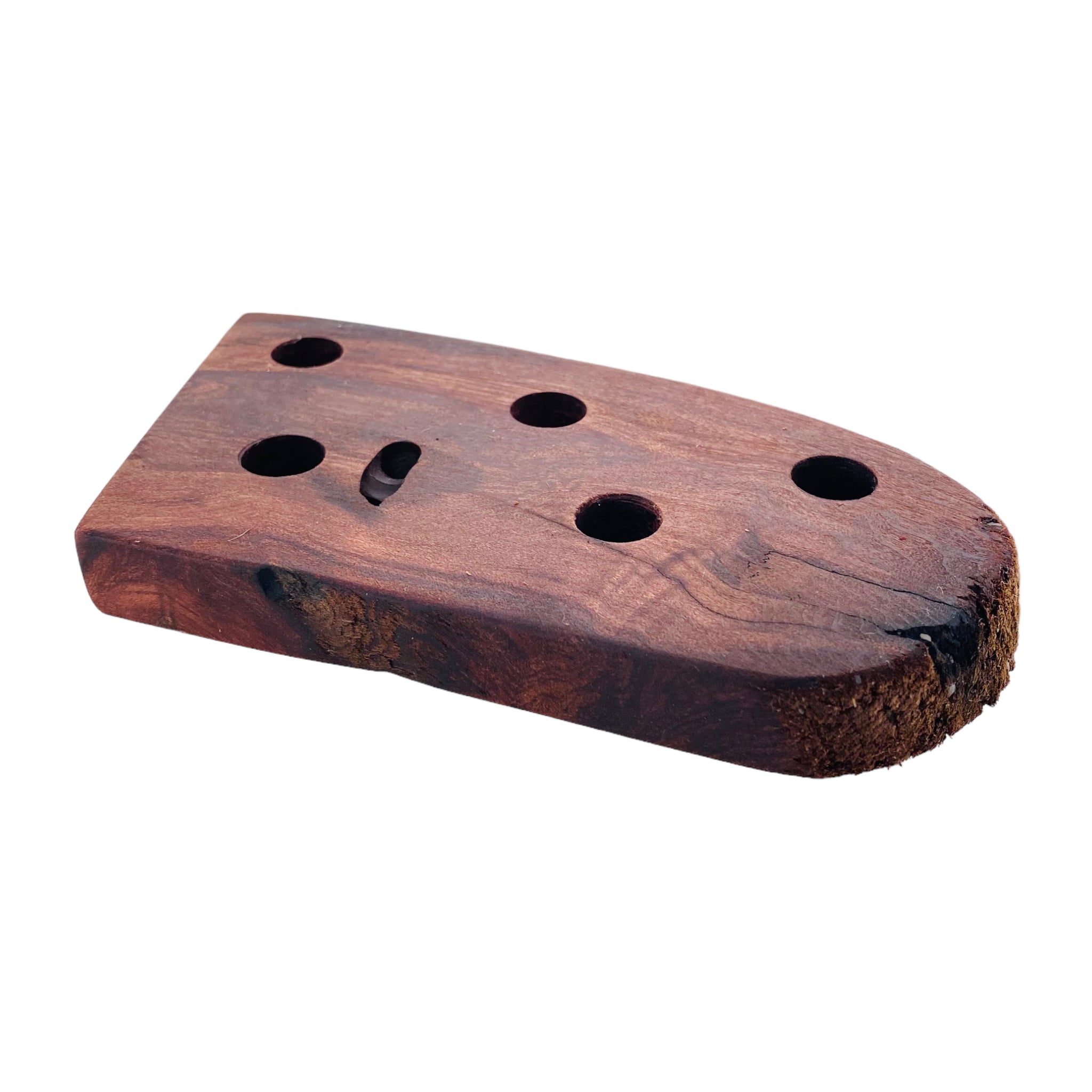 5 Hole Wood Display Stand Holder For 14mm Bong Bowl Pieces Or Quartz Bangers - Red Wood Burl With Live Edge