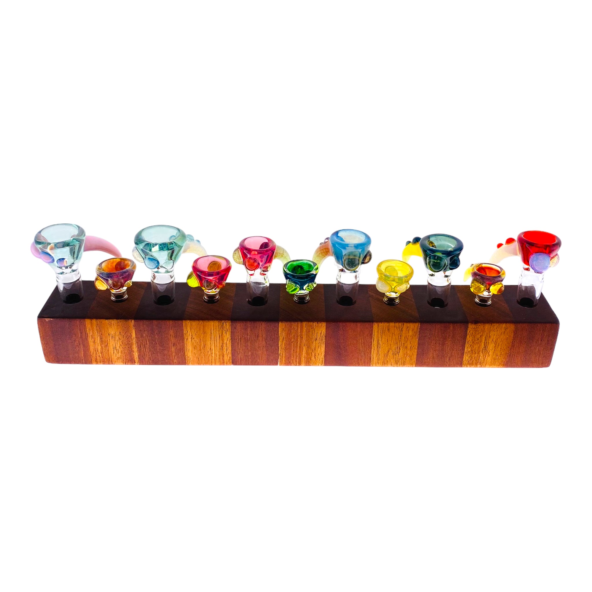 11 Hole Wood Display Stand Holder For 14mm And 10mm Bong Bowl Pieces Or Quartz Bangers - Butcher Block