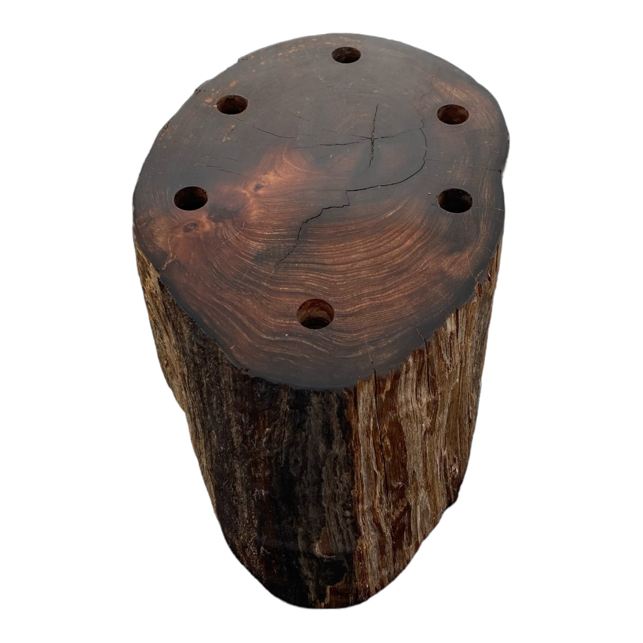 6 Hole Wood Display Stand Holder For 10mm Bong Bowl Pieces Or Quartz Bangers - Redwood Driftwood With Live Edge