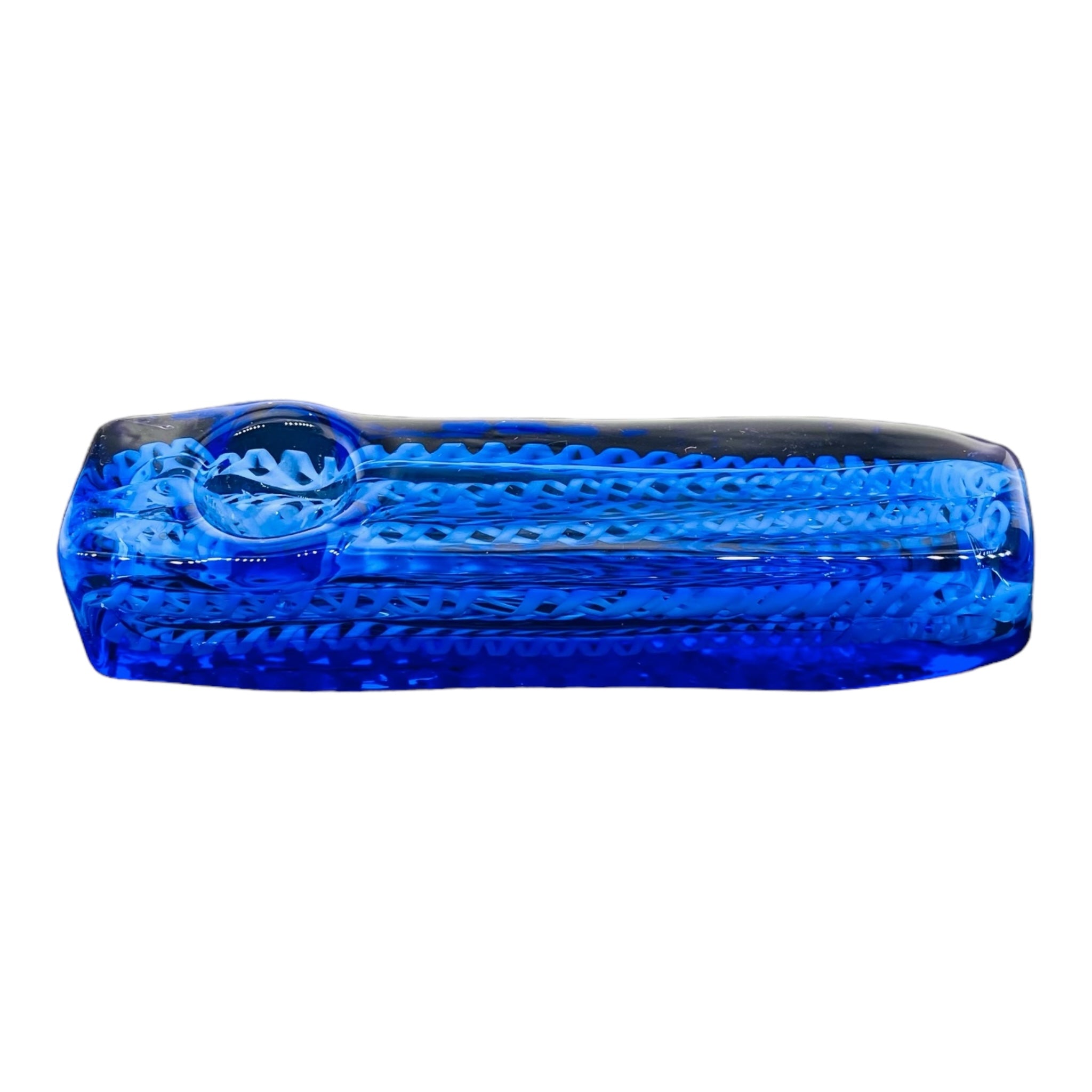 Glass Hand Pipes - Blue And White Linework Twist Rectangle Glass Hand Pipe