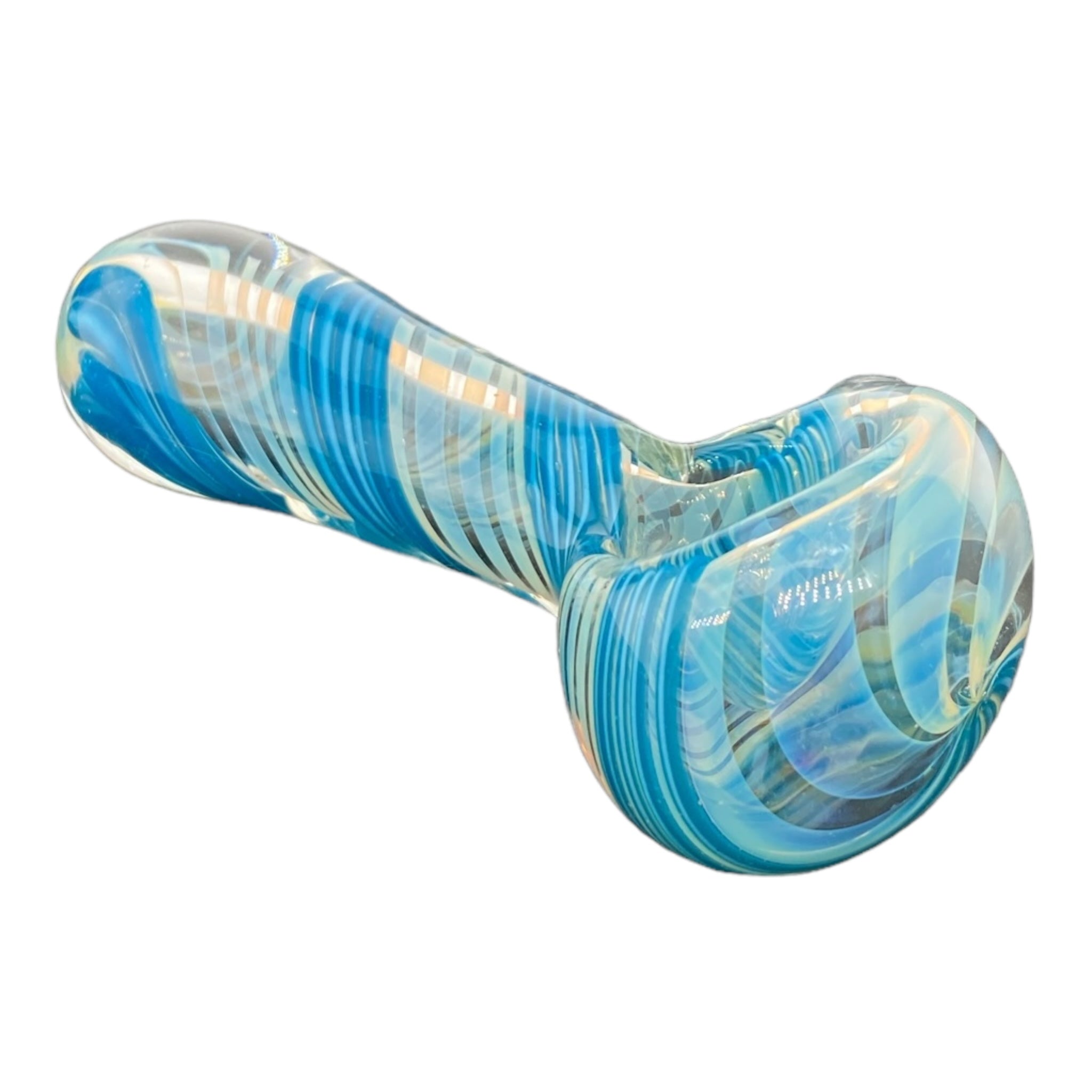 Teal Twisted Linework With Color Changing Glass Hand Pipe