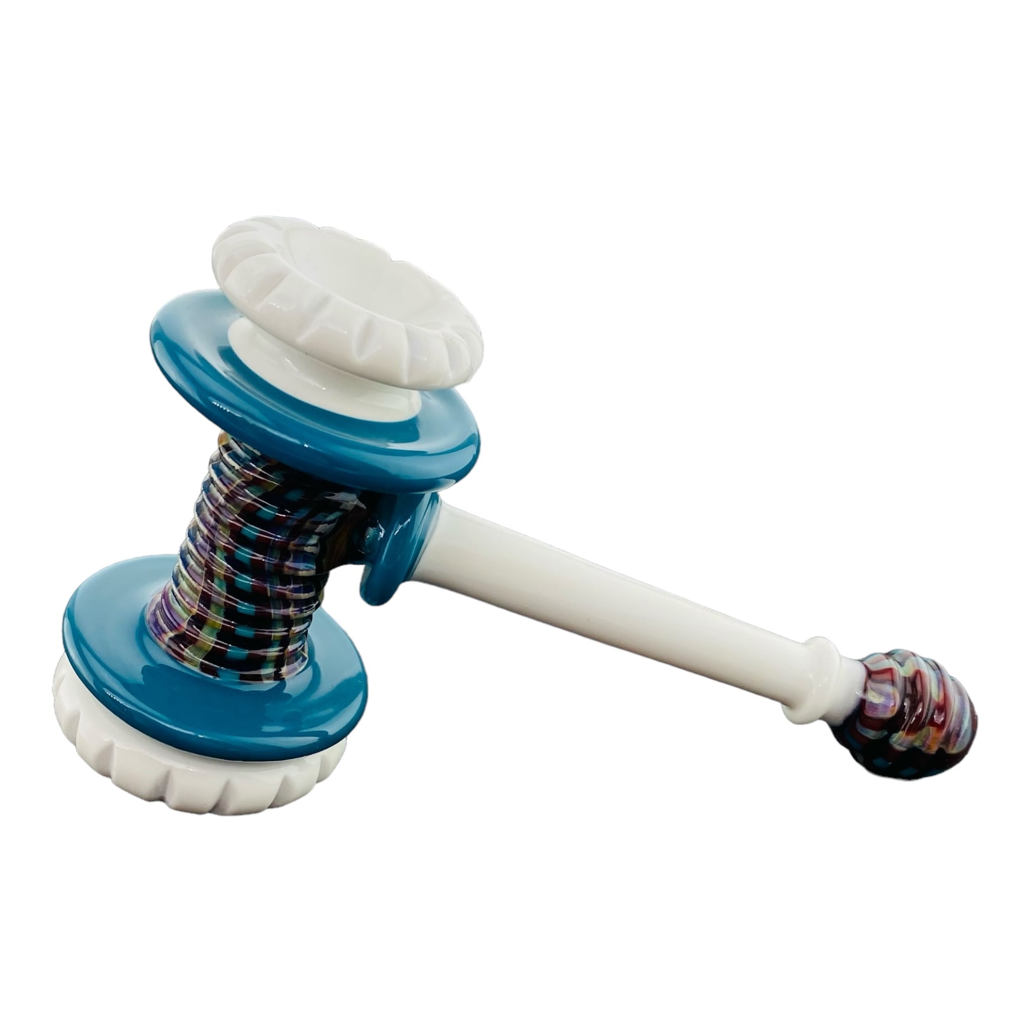 heady glass by Pajay Glass Carved Blue And White Glass Hammer Pipe for sale