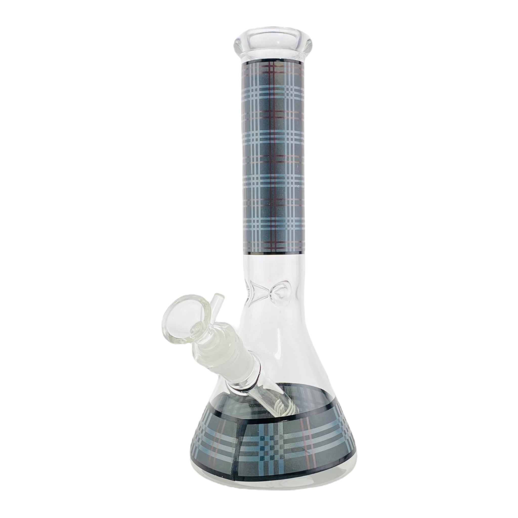 10 Inch Glass Beaker Bong With Dark Gray And Blue Plaid