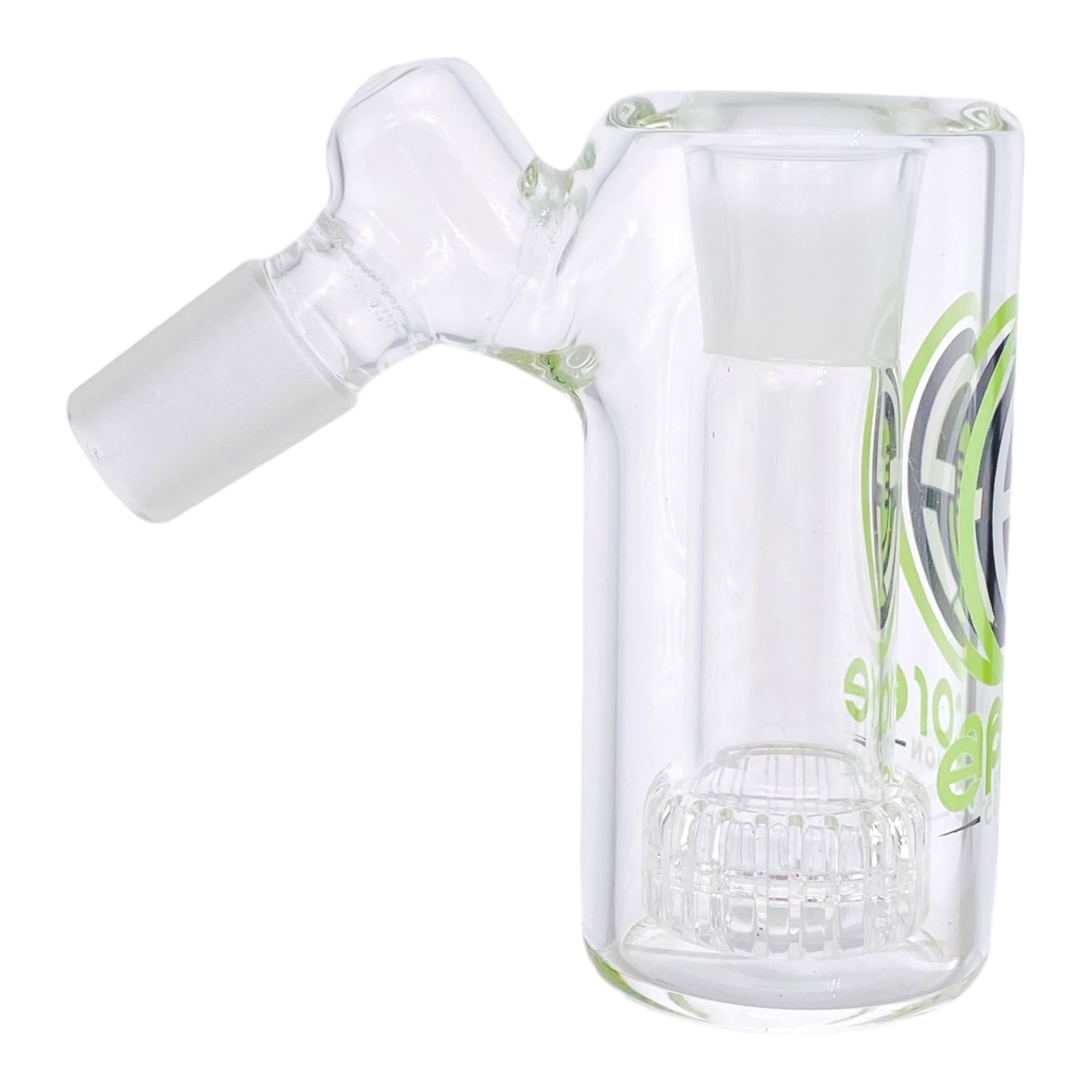 Encore Glass 18mm Ash Catcher With 45 Degree Joint And Shower Head Perc Green Logo