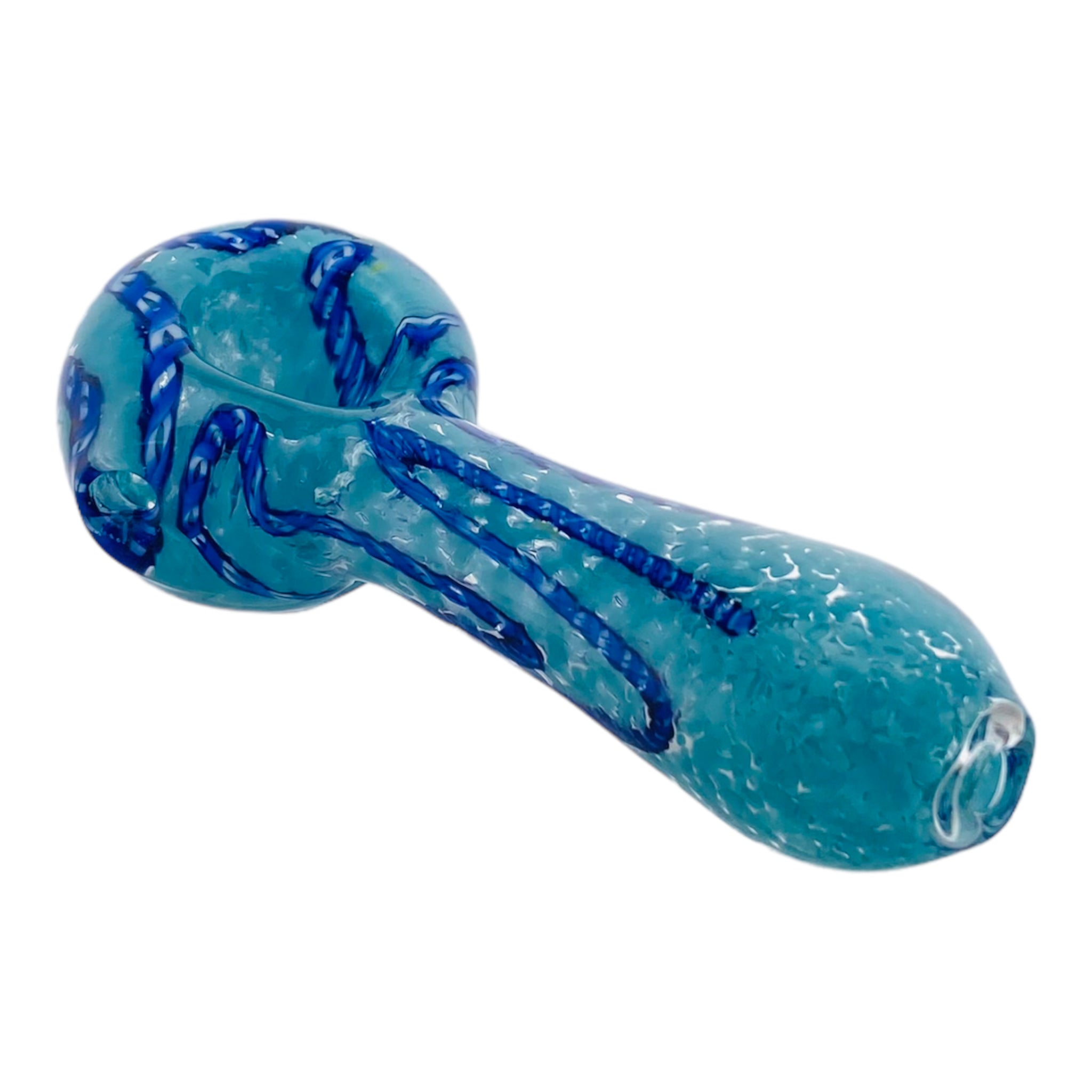 Blue Glass Spoon Pipe With Blue Linework Twist
