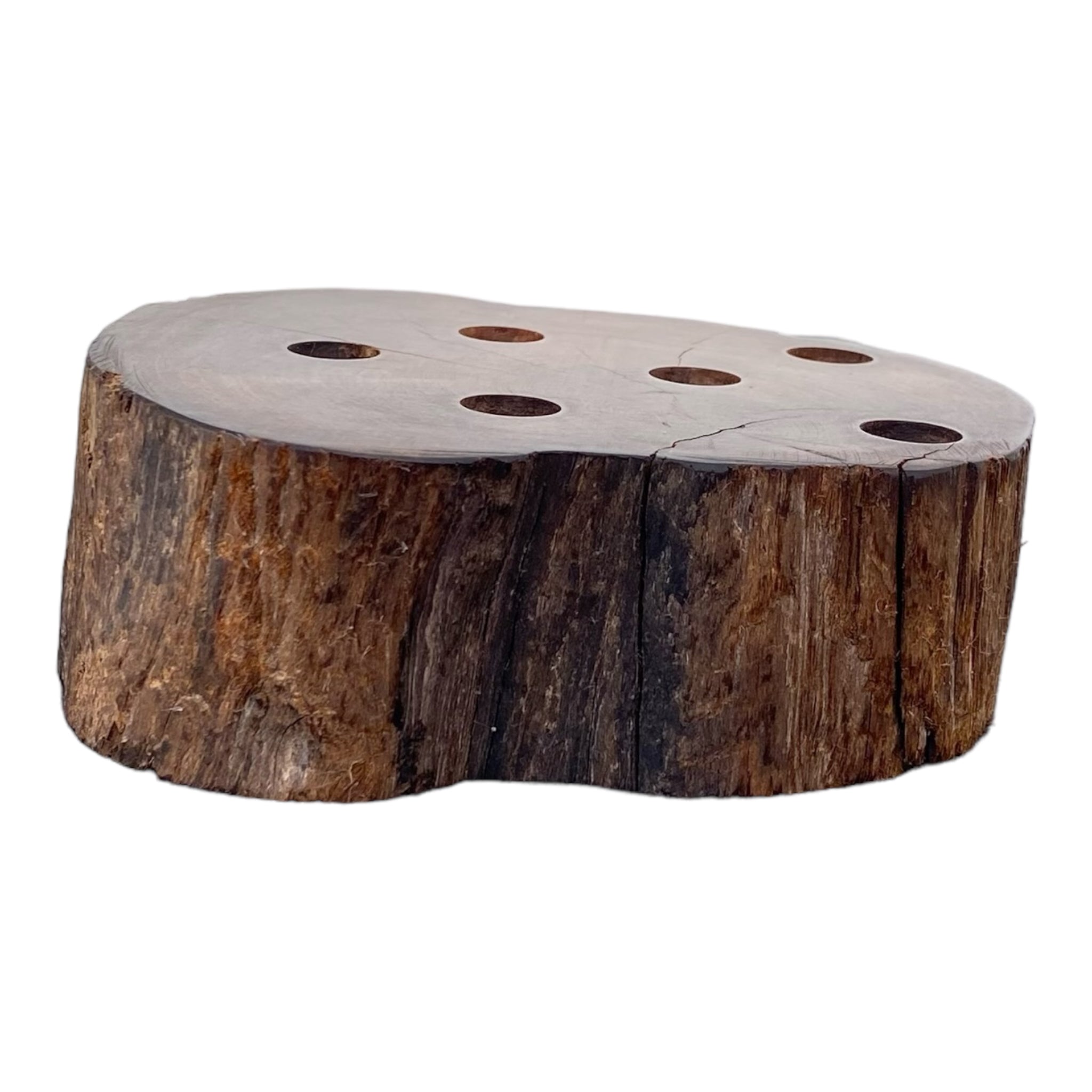 6 Hole Wood Display Stand Holder For 14mm Bong Bowl Pieces Or Quartz Bangers - Red Wood Burl With Live Edge