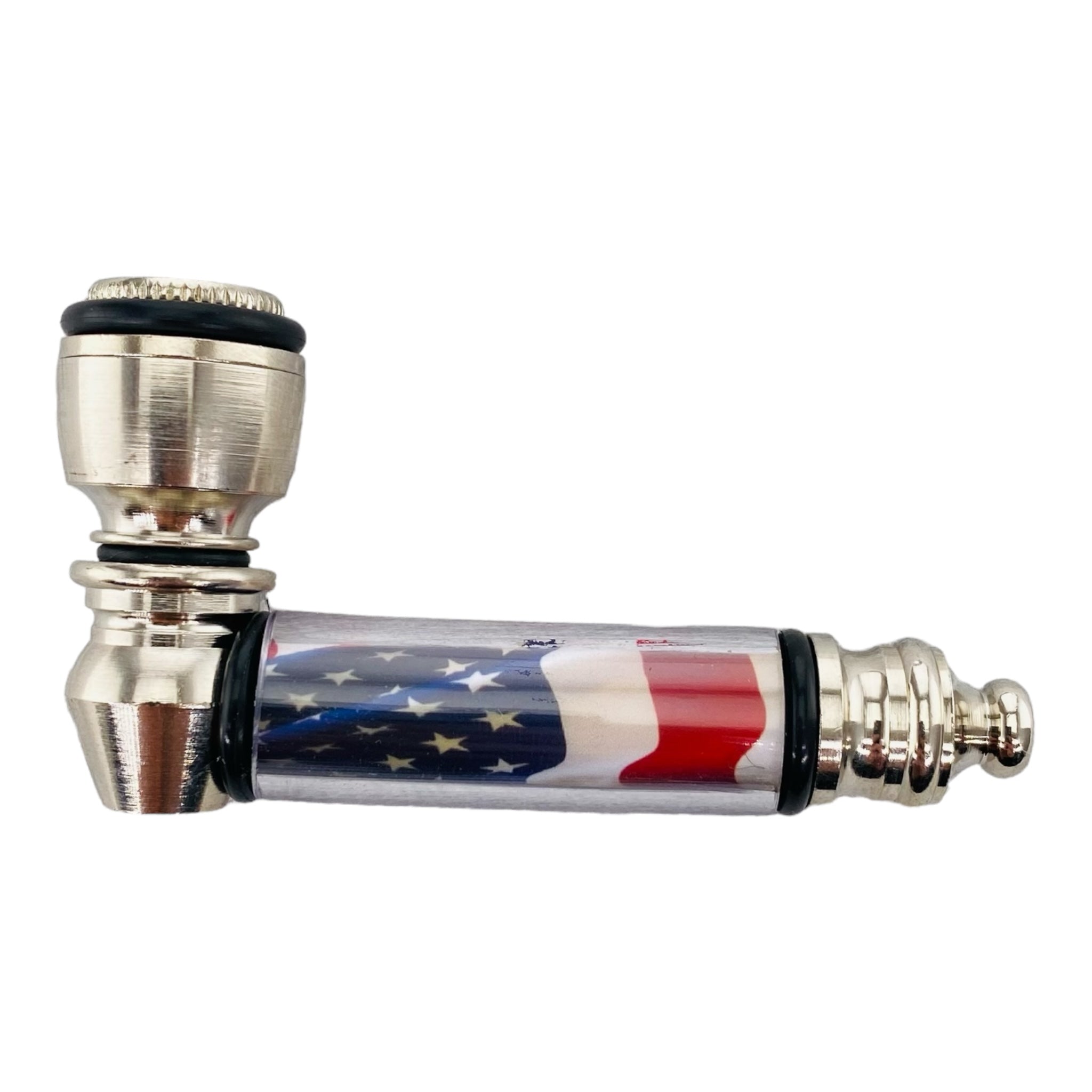 Metal Hand Pipes - Silver Chrome Hand Pipe With American Flag Plastic Stem