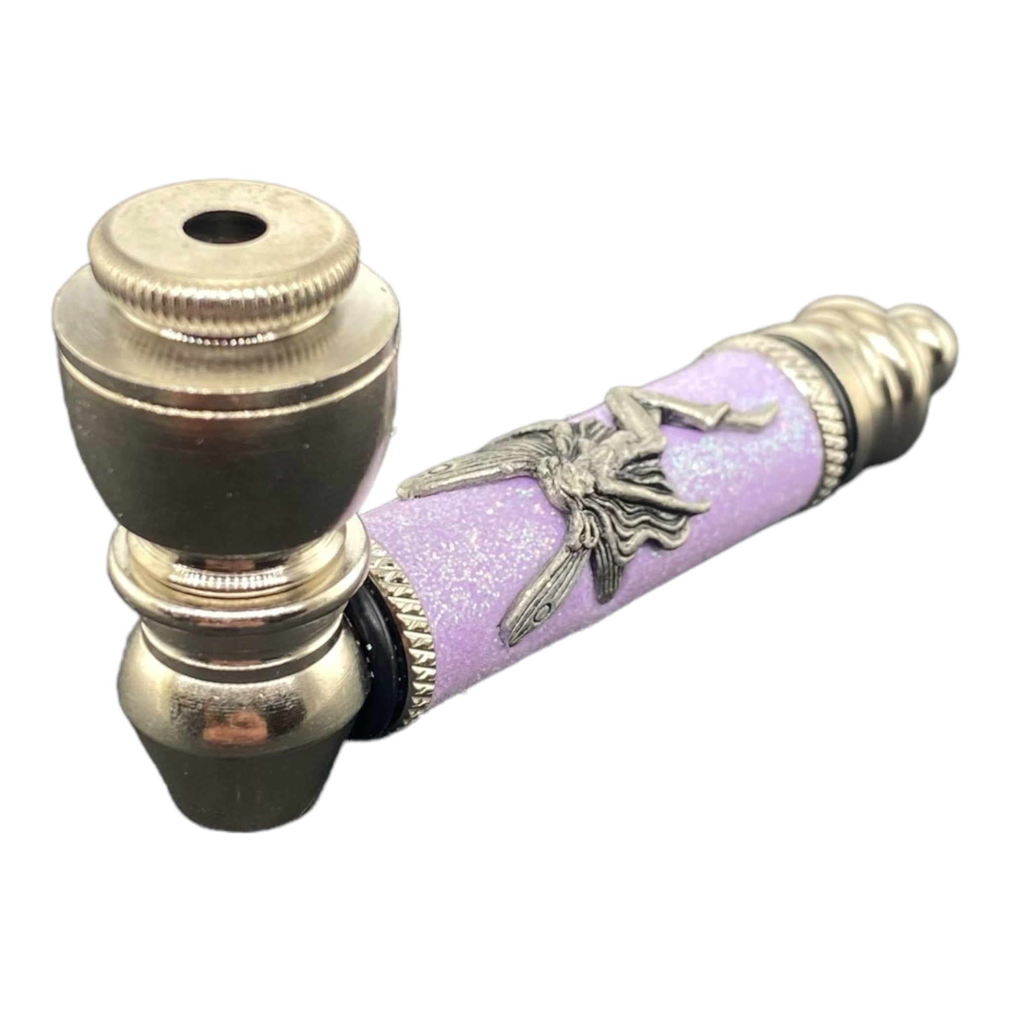 Metal Hand Pipes - Silver Chrome Hand Pipe With Sparkles And Fairy Purple