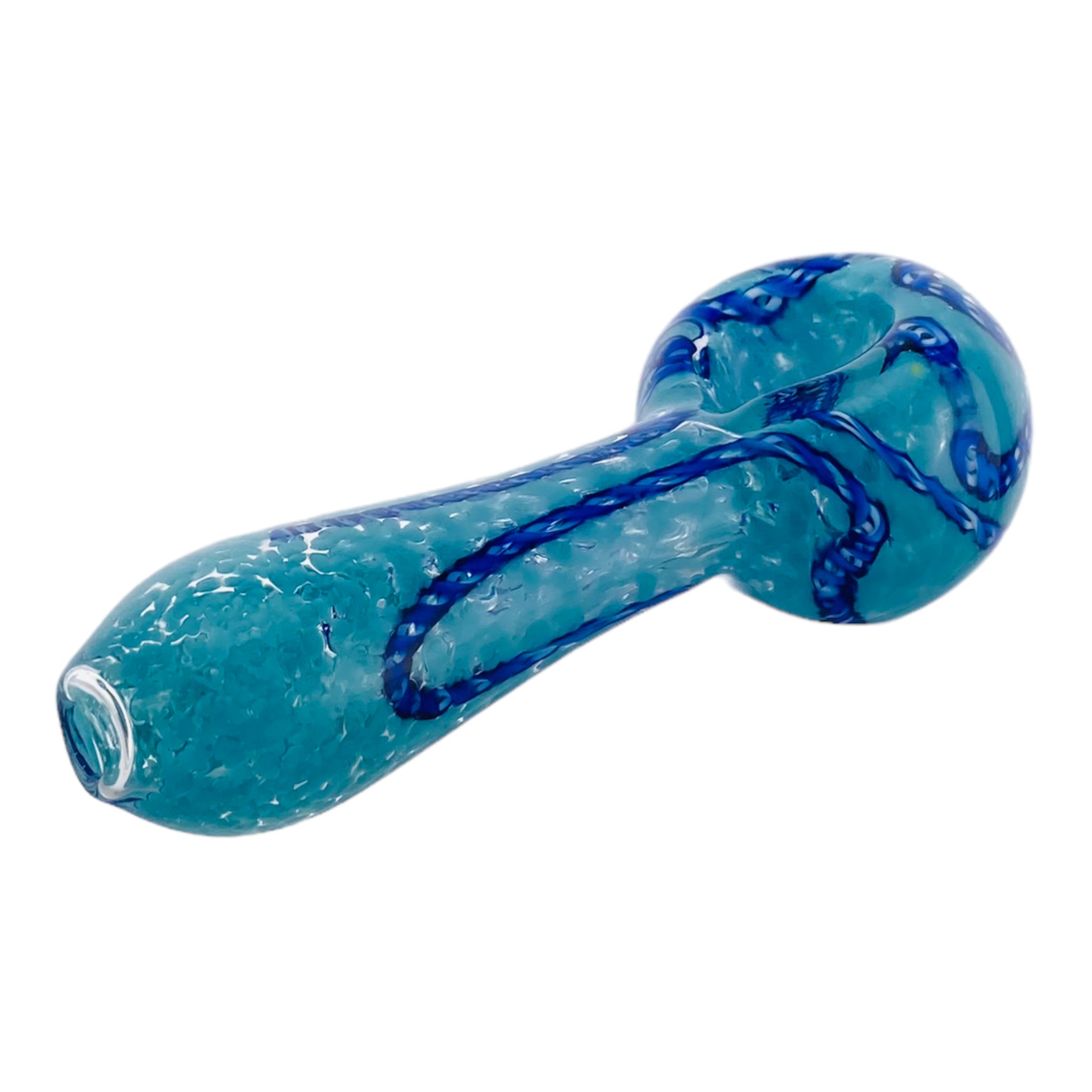 Blue Glass Spoon Pipe With Blue Linework Twist