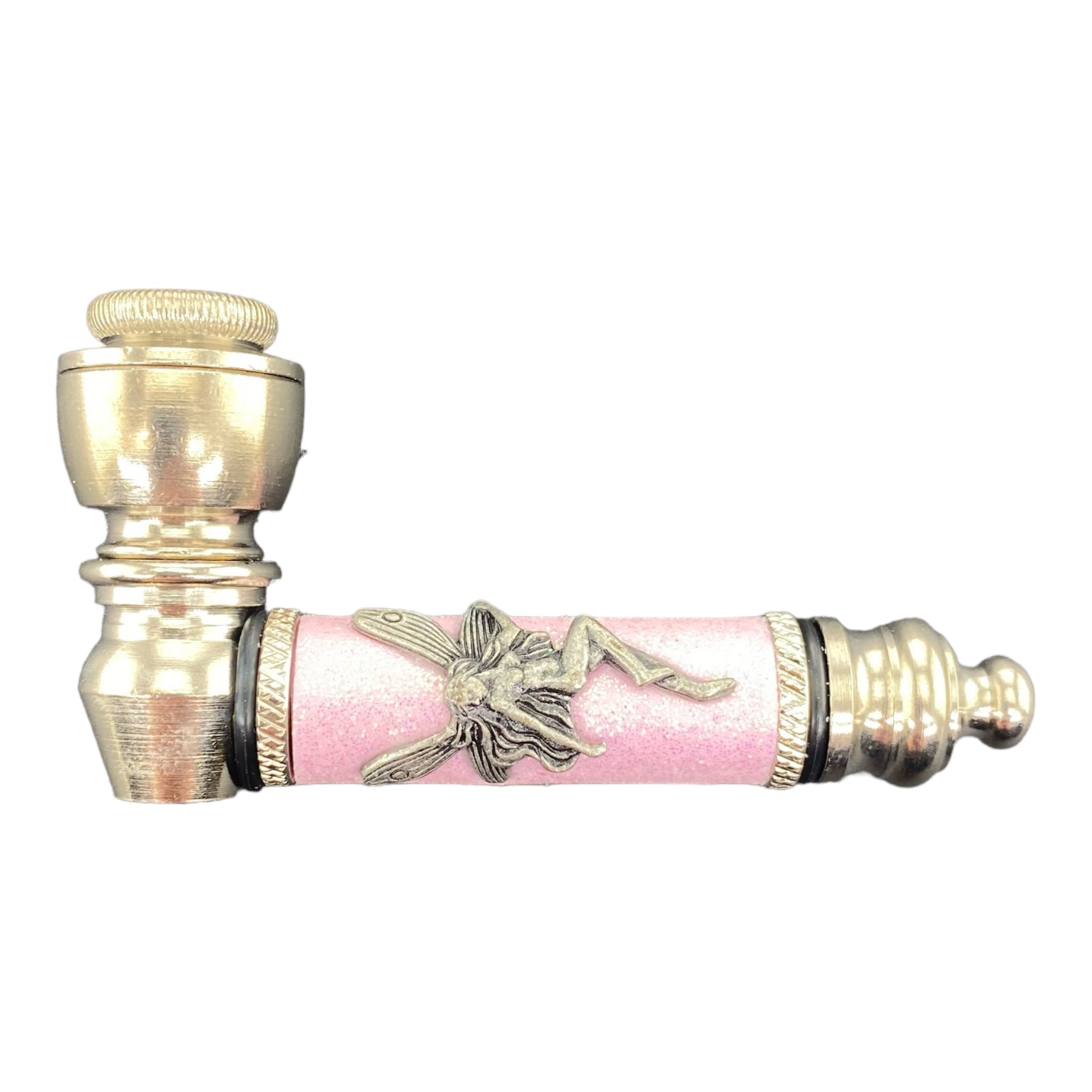 Metal Hand Pipes - Silver Chrome Hand Pipe With Sparkles And Fairy Pink
