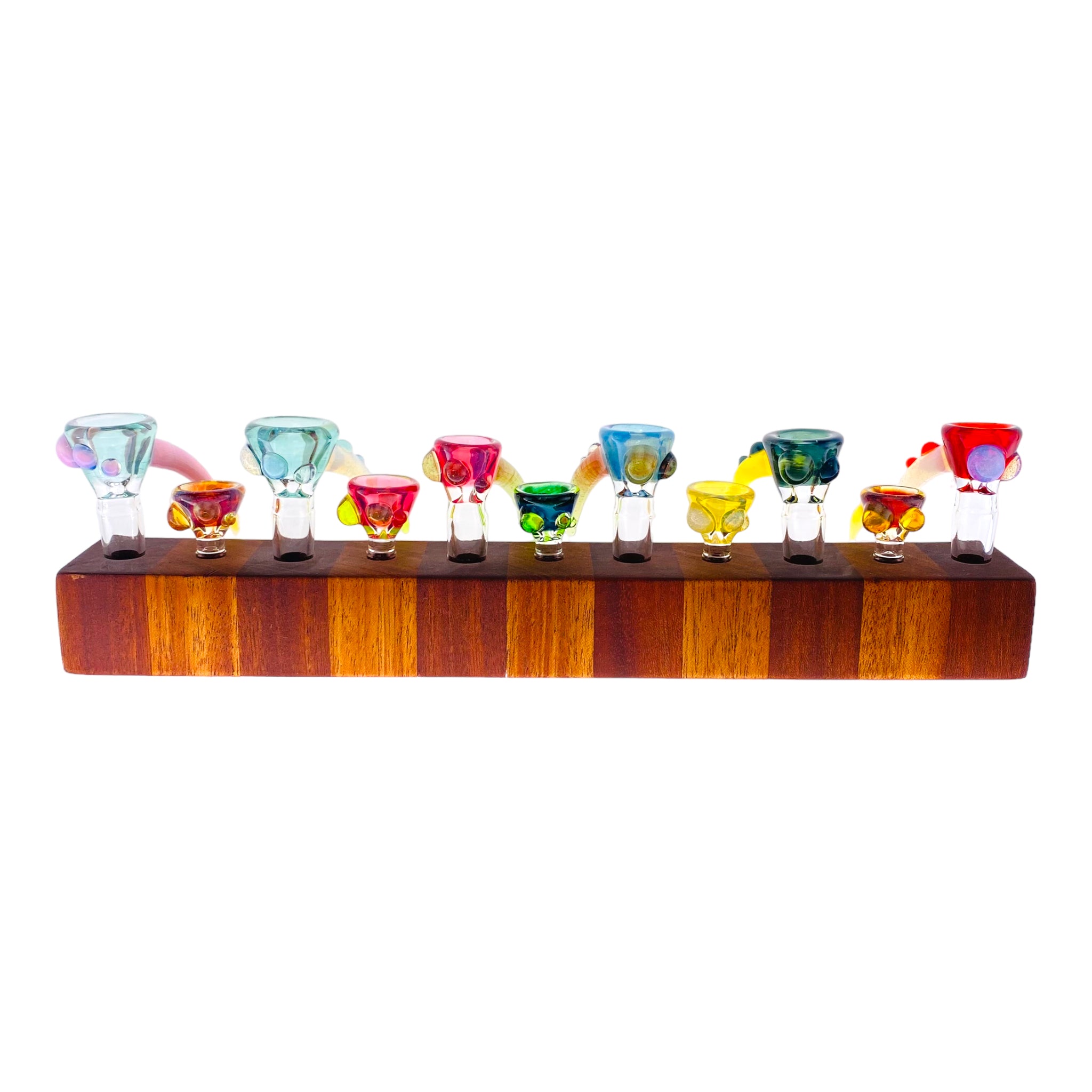 11 Hole Wood Display Stand Holder For 14mm And 10mm Bong Bowl Pieces Or Quartz Bangers - Butcher Block