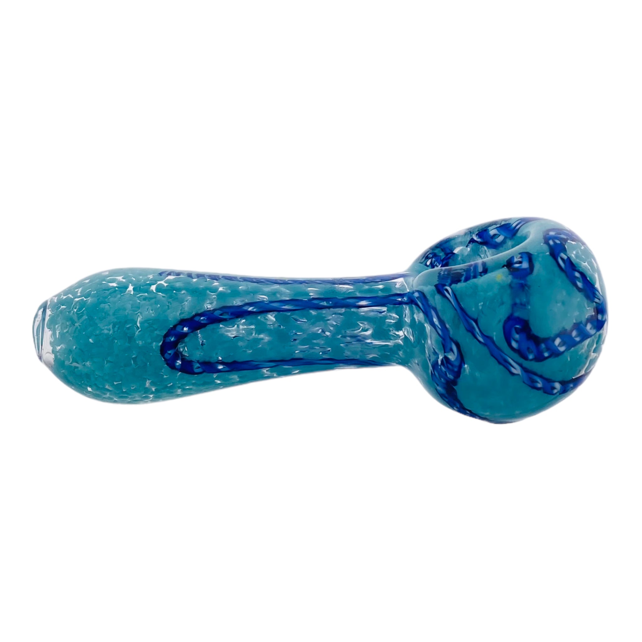 Blue Glass Spoon Pipe With Blue Linework Twist