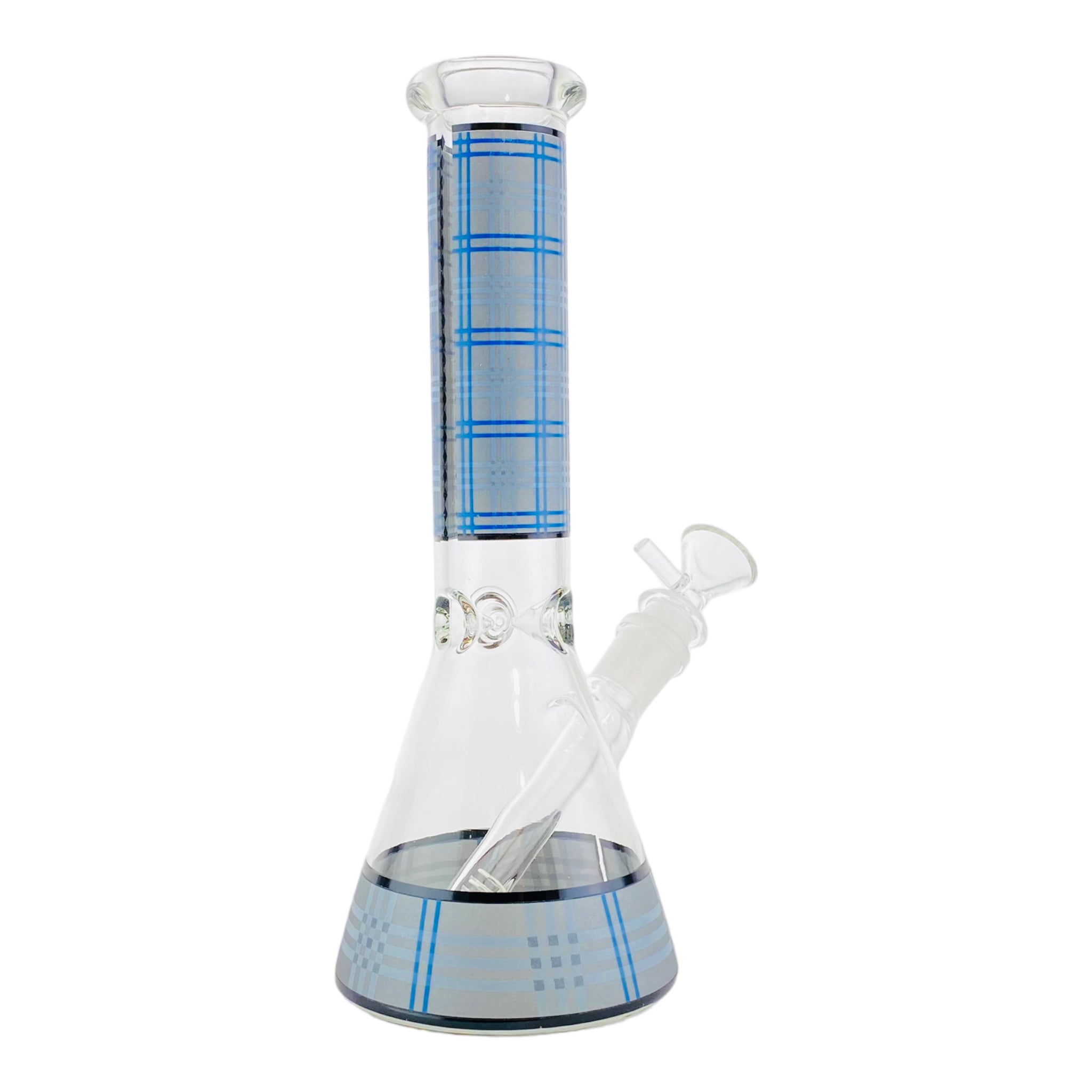 10 Inch Glass Beaker Bong With Gray And Blue Plaid