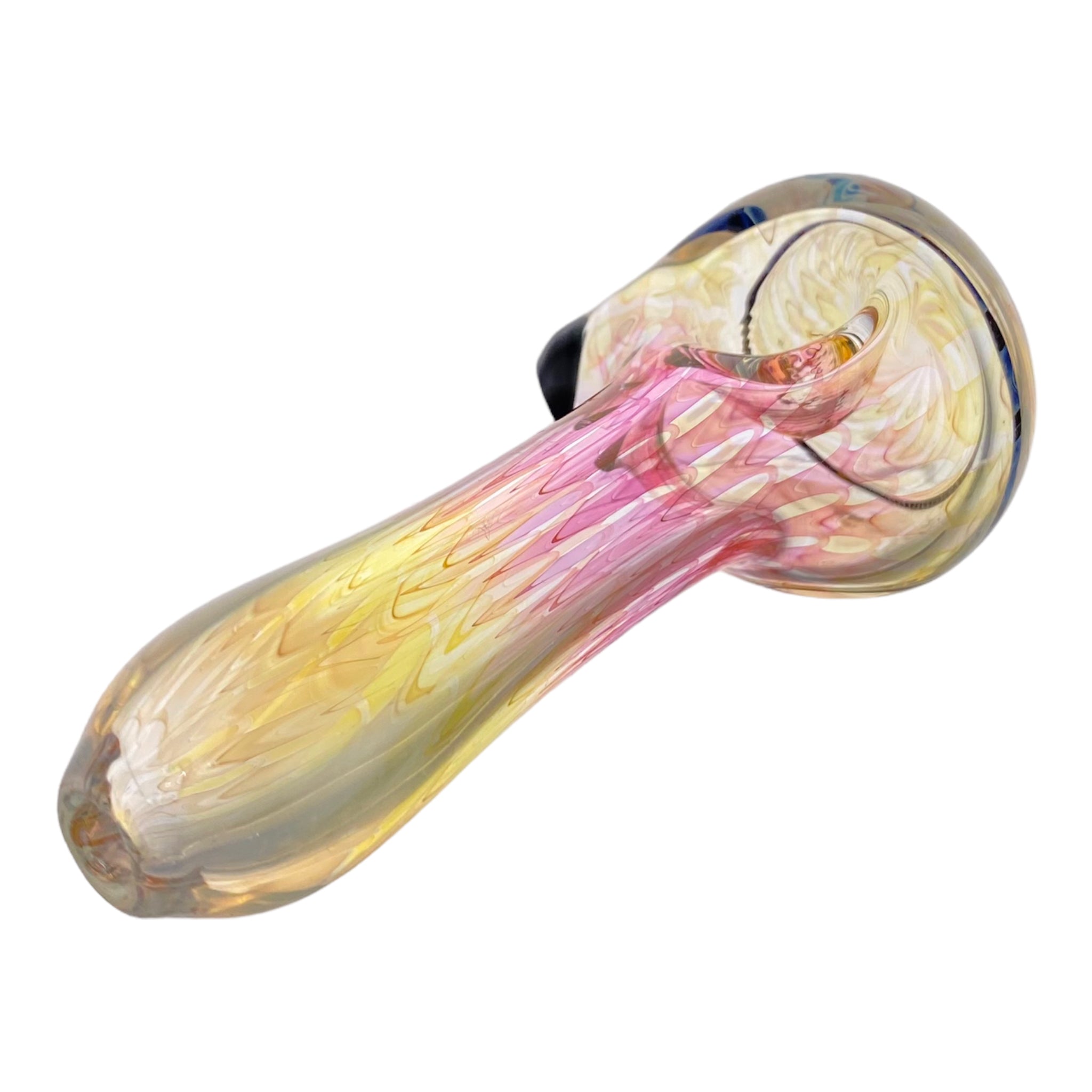 Custom Multicolor Changing Glass Spoon Pipe With Fuming Wrap And Rake
