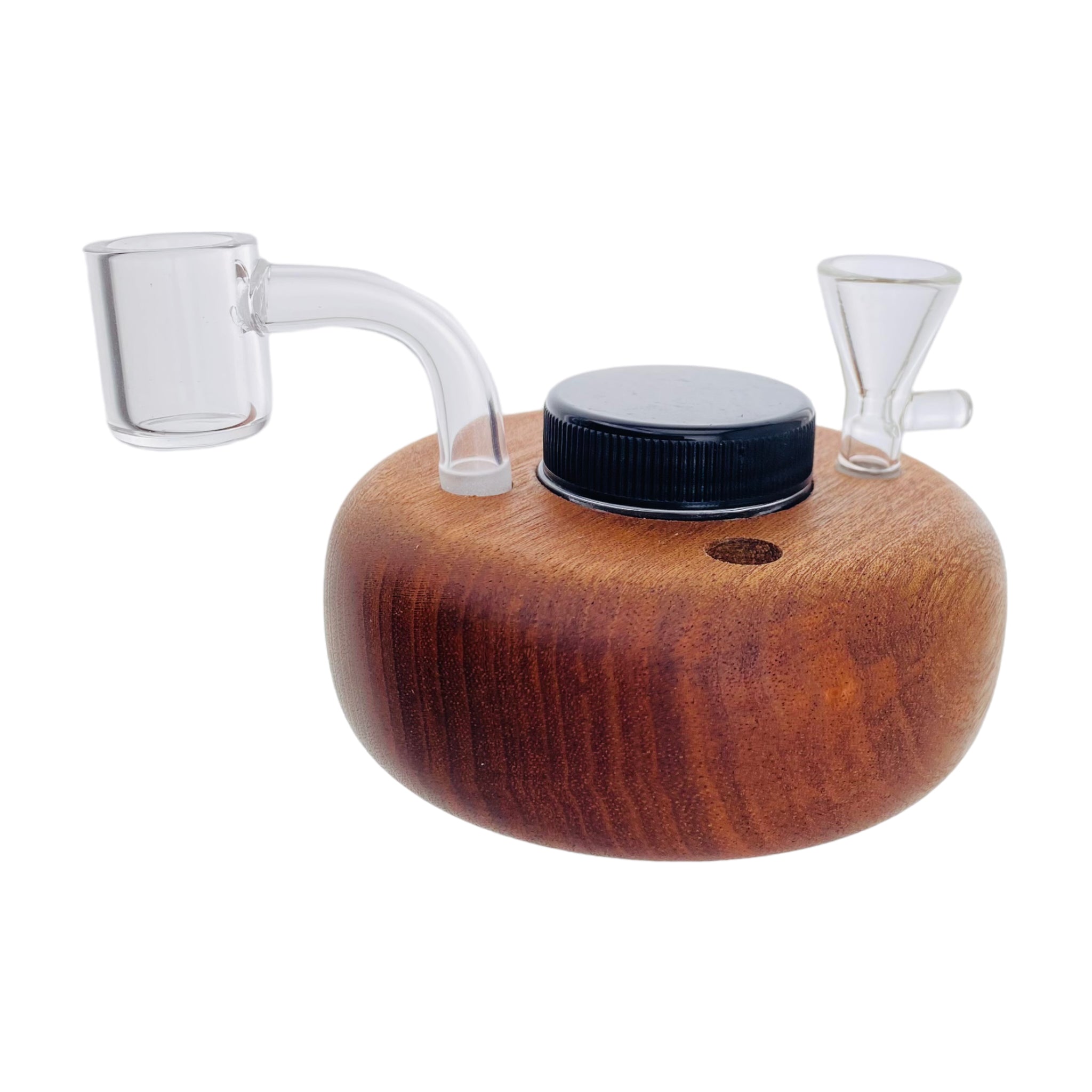 Round 4 Hole Wood Display Stand Holder For 10mm Bong Bowl Pieces Or Quartz Bangers - Mahogany Puck