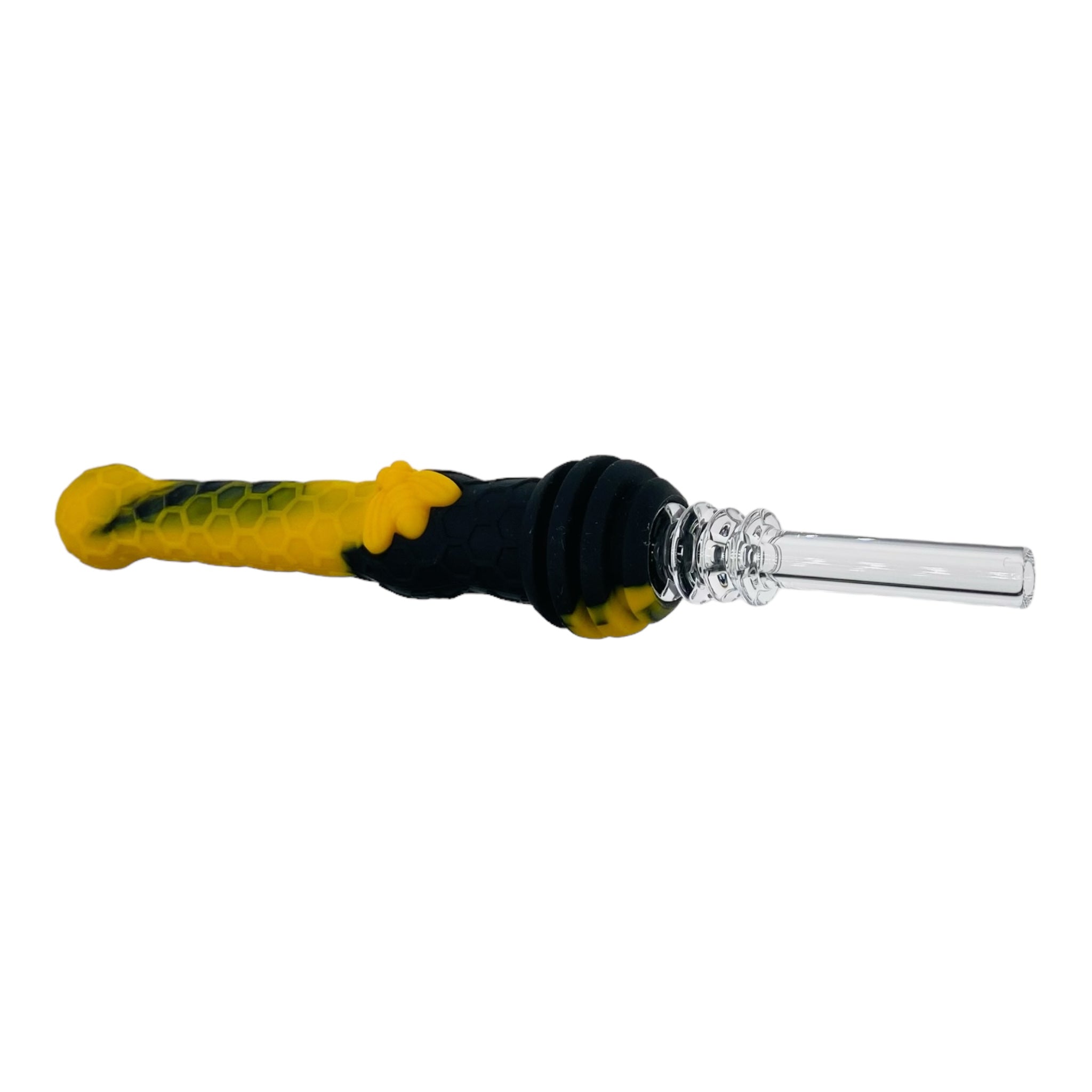 Silicone Nectar Collector With Quartz Tip 14mm Black And Yellow With Honeybee