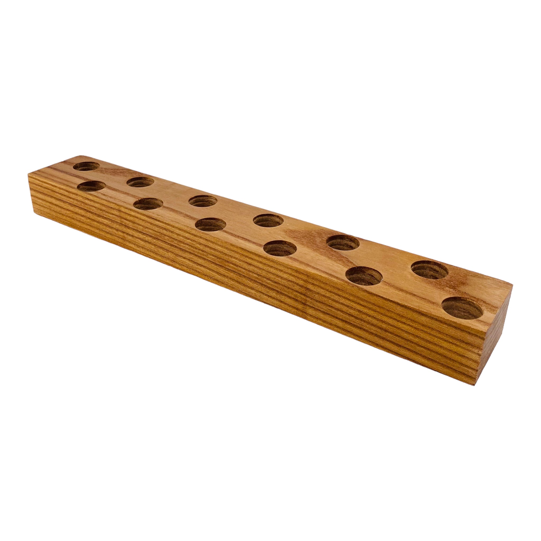 12 Hole Wood Display Stand Holder For 18mm Bong Bowl Pieces Or Quartz Bangers - Oak
