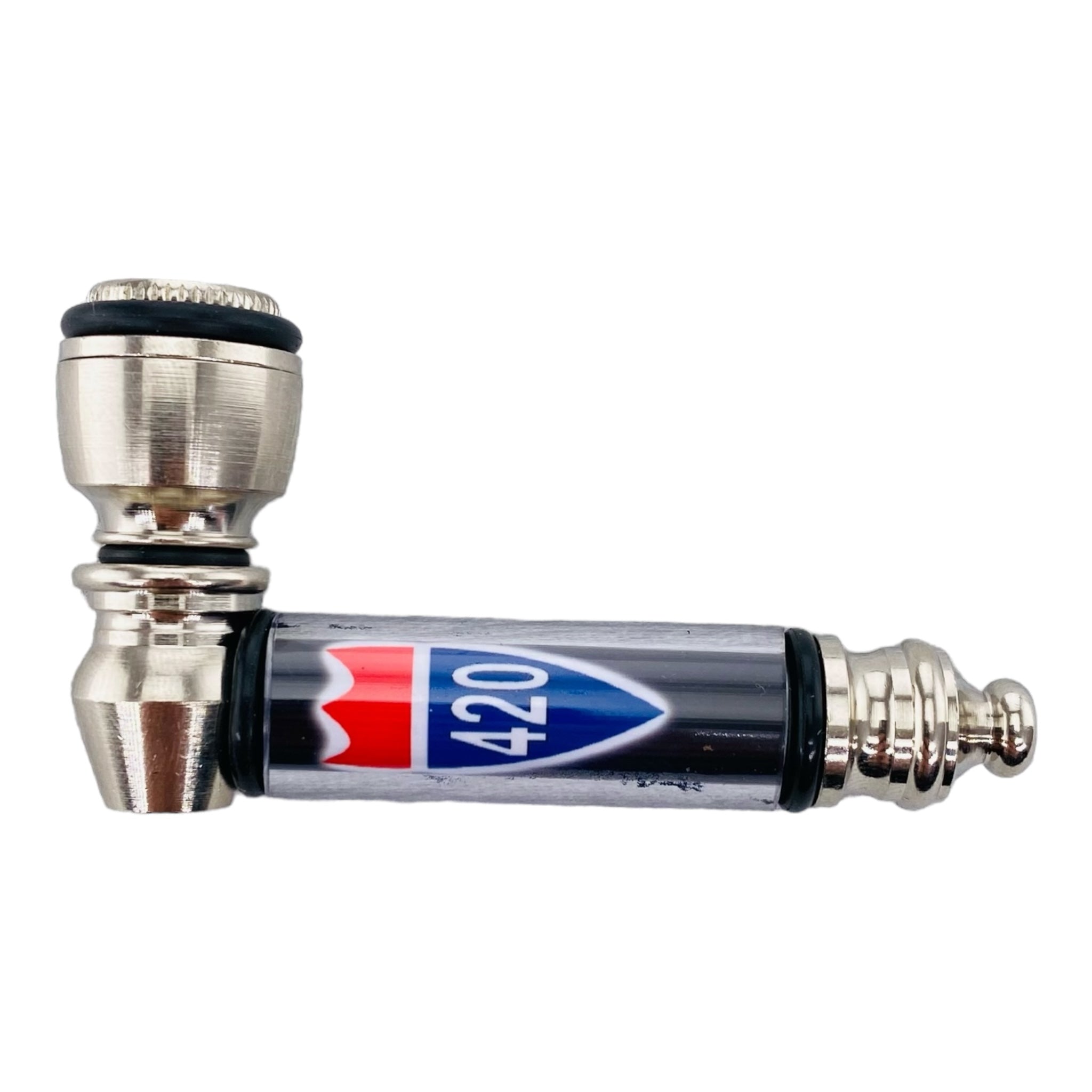 Metal Hand Pipes - Silver Chrome Hand Pipe With Highway 420 Plastic Stem