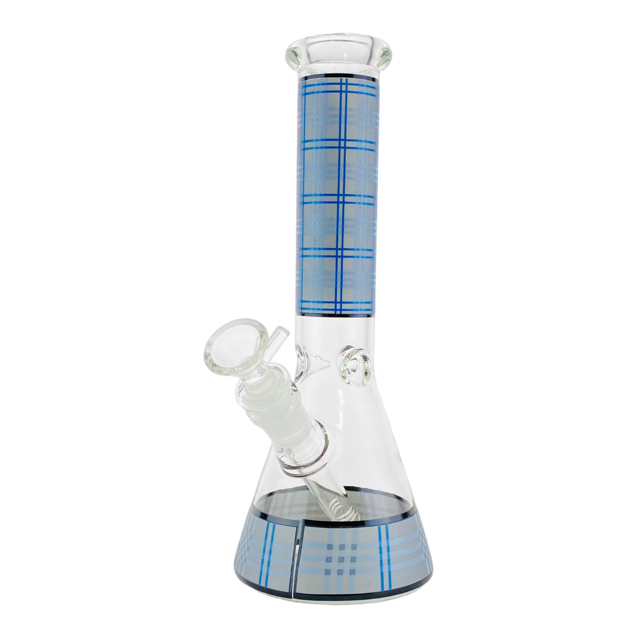 10 Inch Glass Beaker Bong With Gray And Blue Plaid