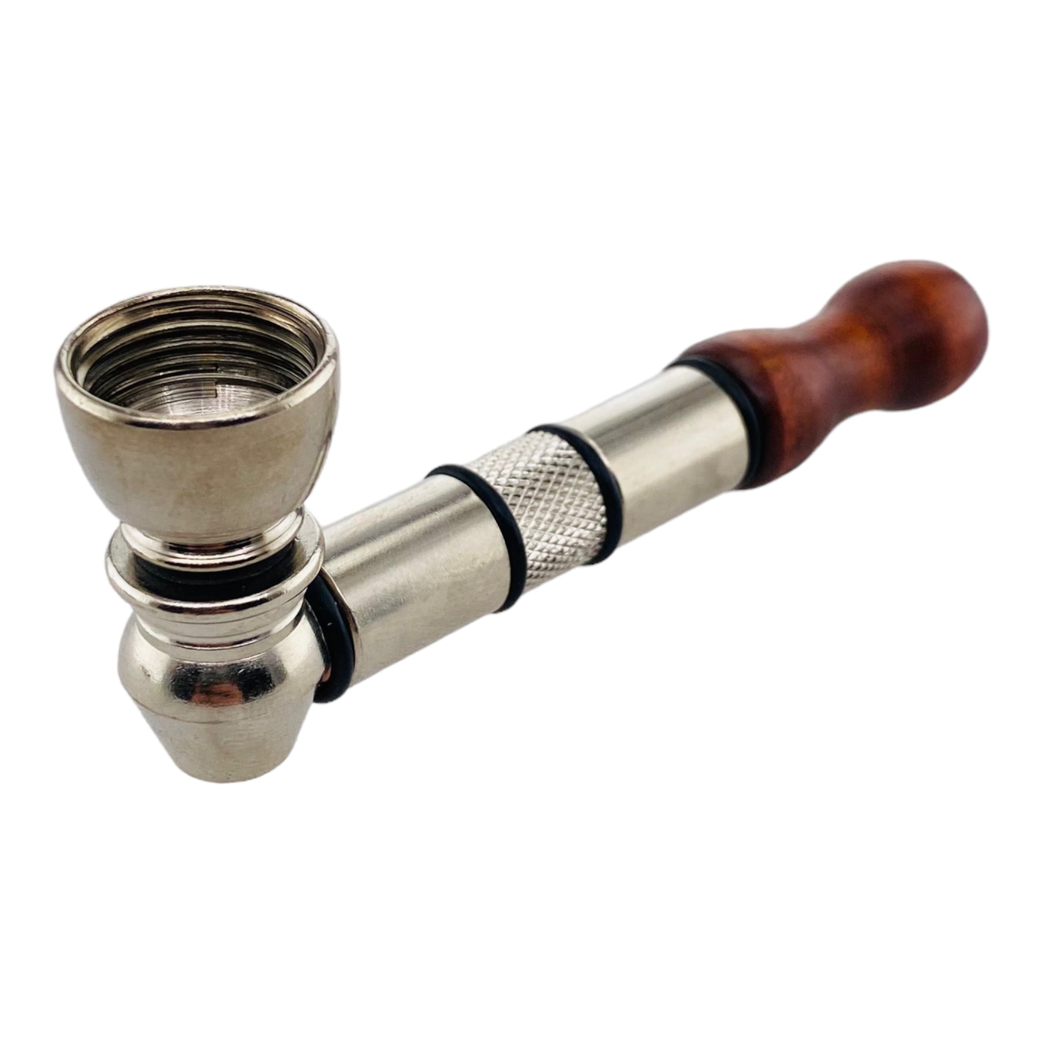 Metal Hand Pipes - Silver Pipe With Wood Mouthpiece