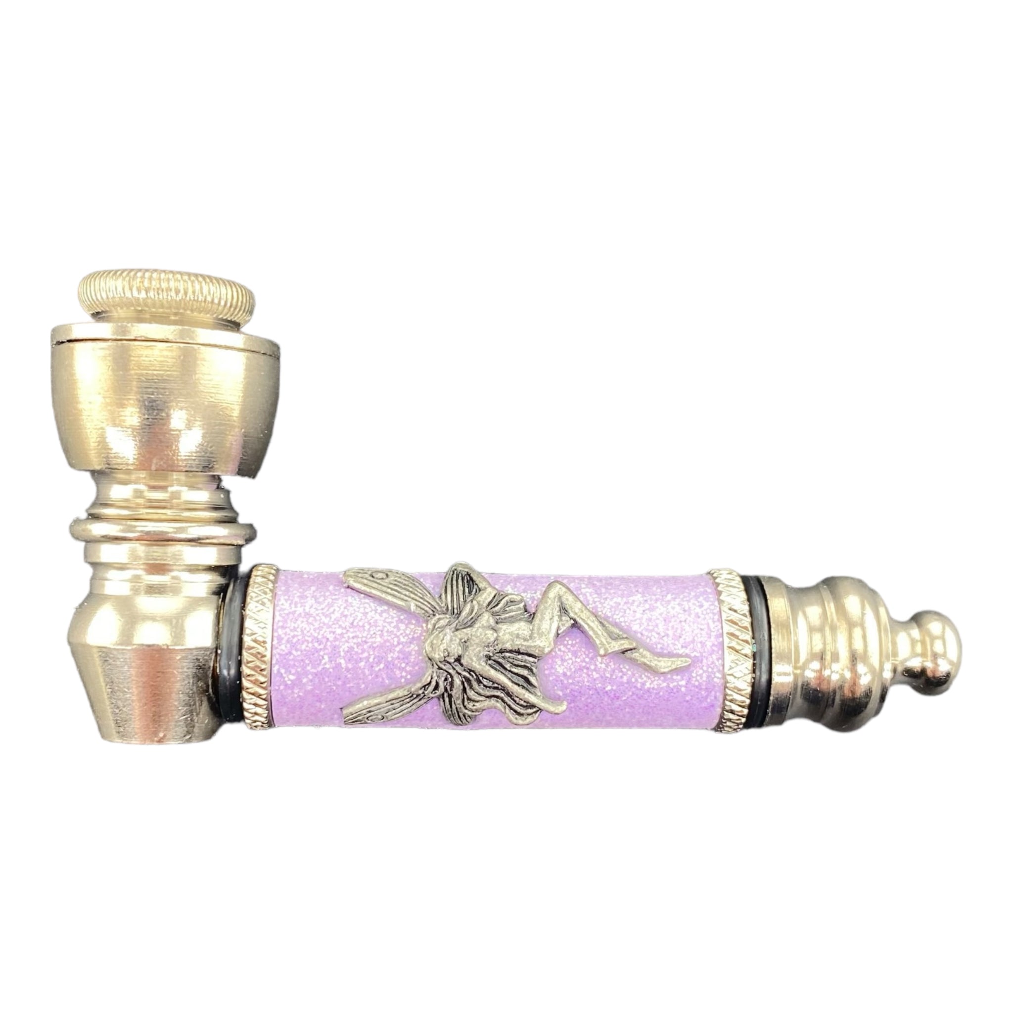 Metal Hand Pipes - Silver Chrome Hand Pipe With Sparkles And Fairy Purple