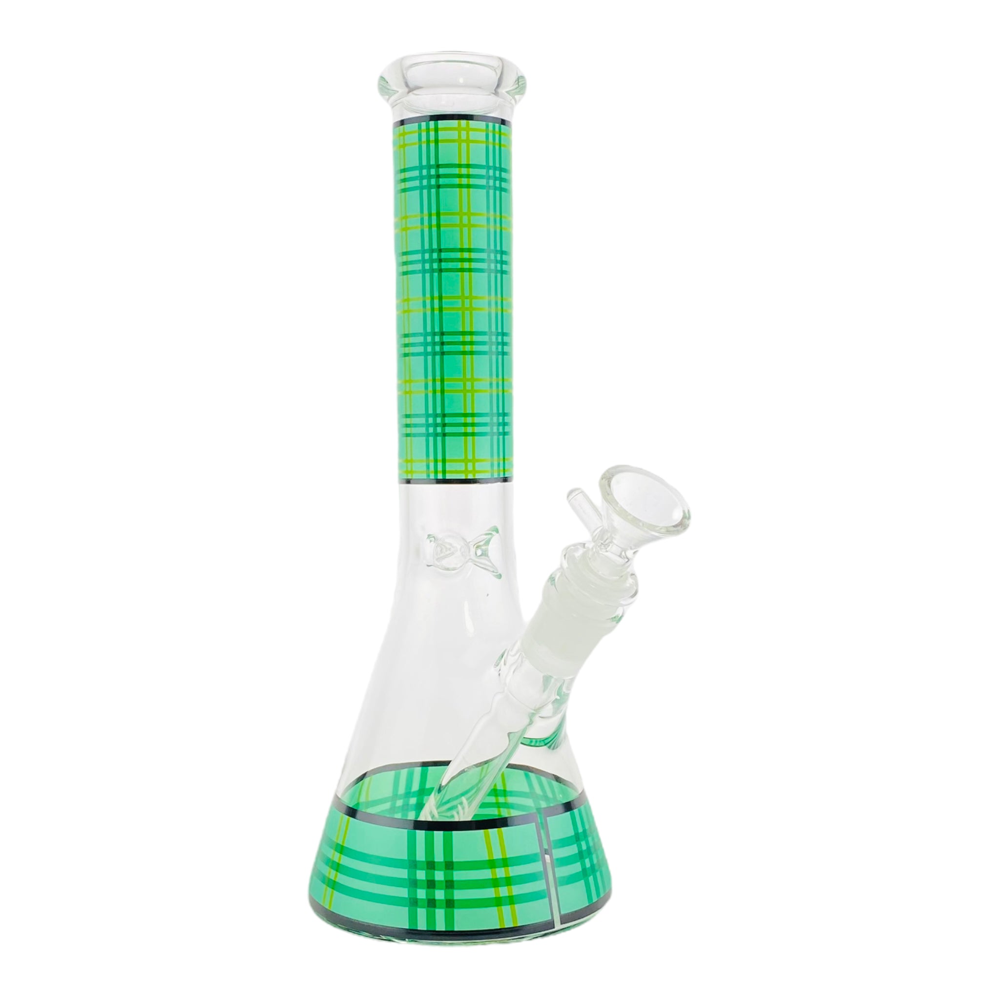 10 Inch Glass Beaker Bong With Green And Blue Plaid