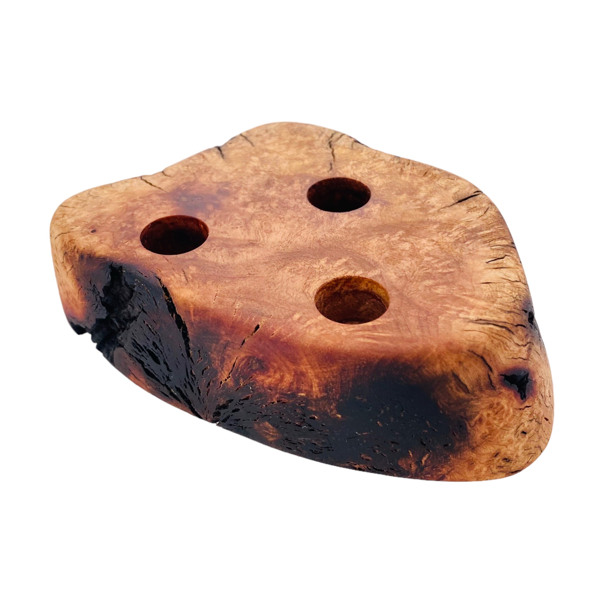 3 Hole Wood Display Stand Holder For 14mm Bong Bowl Pieces Or Quartz Bangers - Charred Manzanita Burl