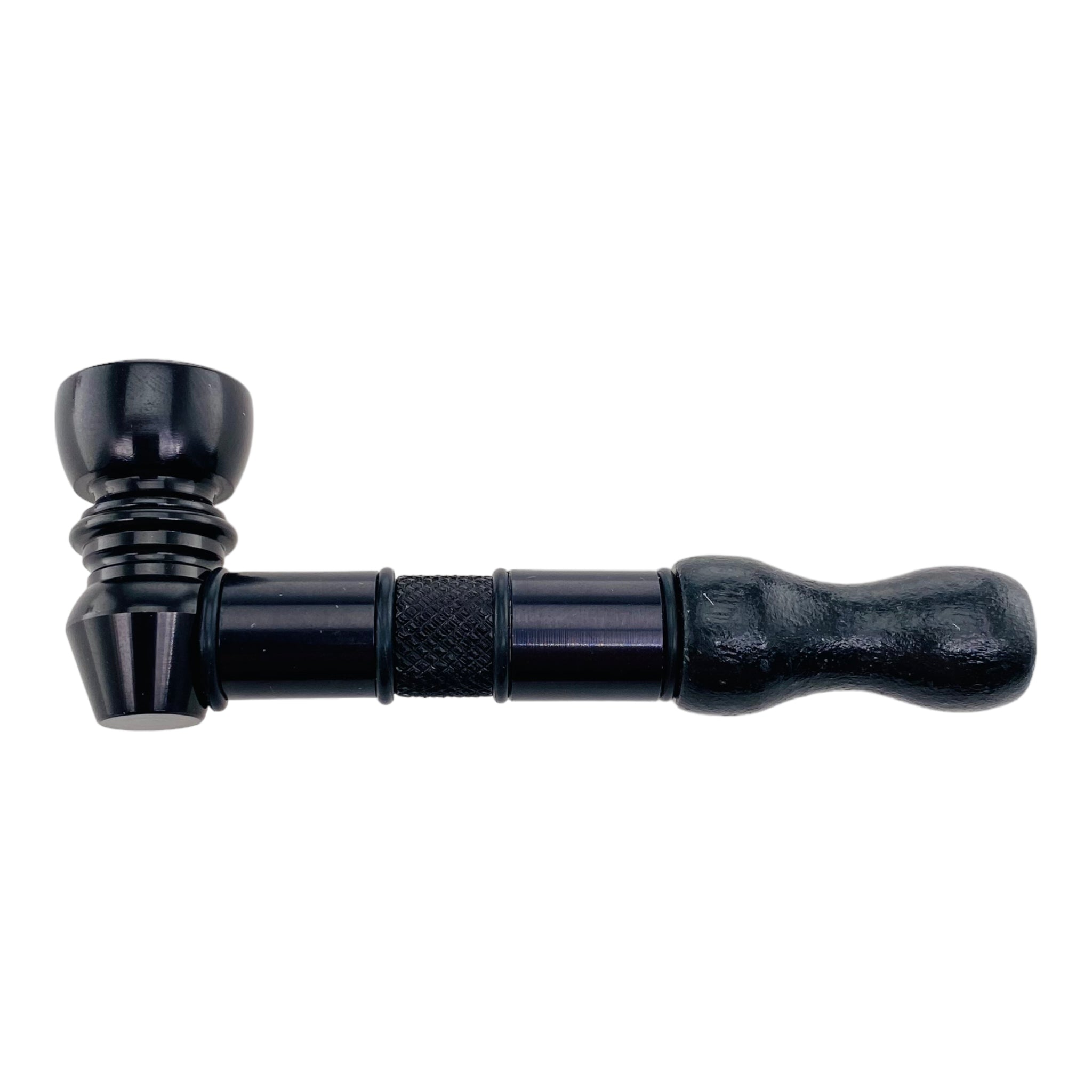 Metal Weed Pipes Black Pipe With Wood Mouthpiece