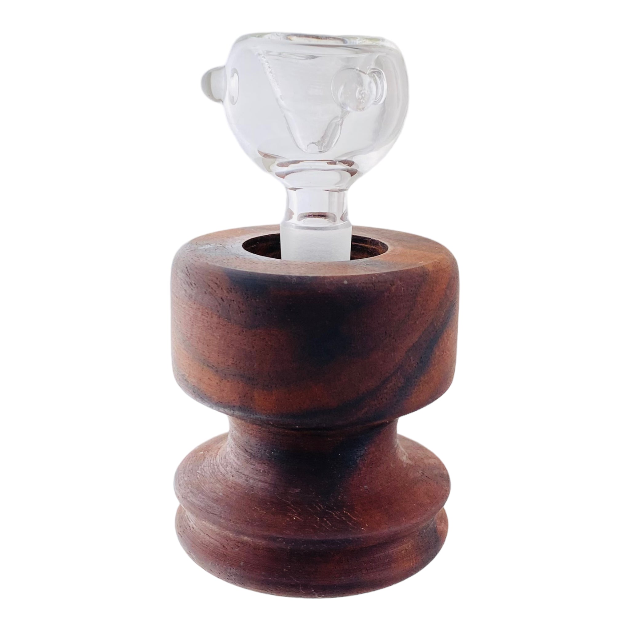 Round Single Hole Wood Display Stand Holder For 14mm Bong Bowl Pieces Or Quartz Bangers - Black Walnut Hat