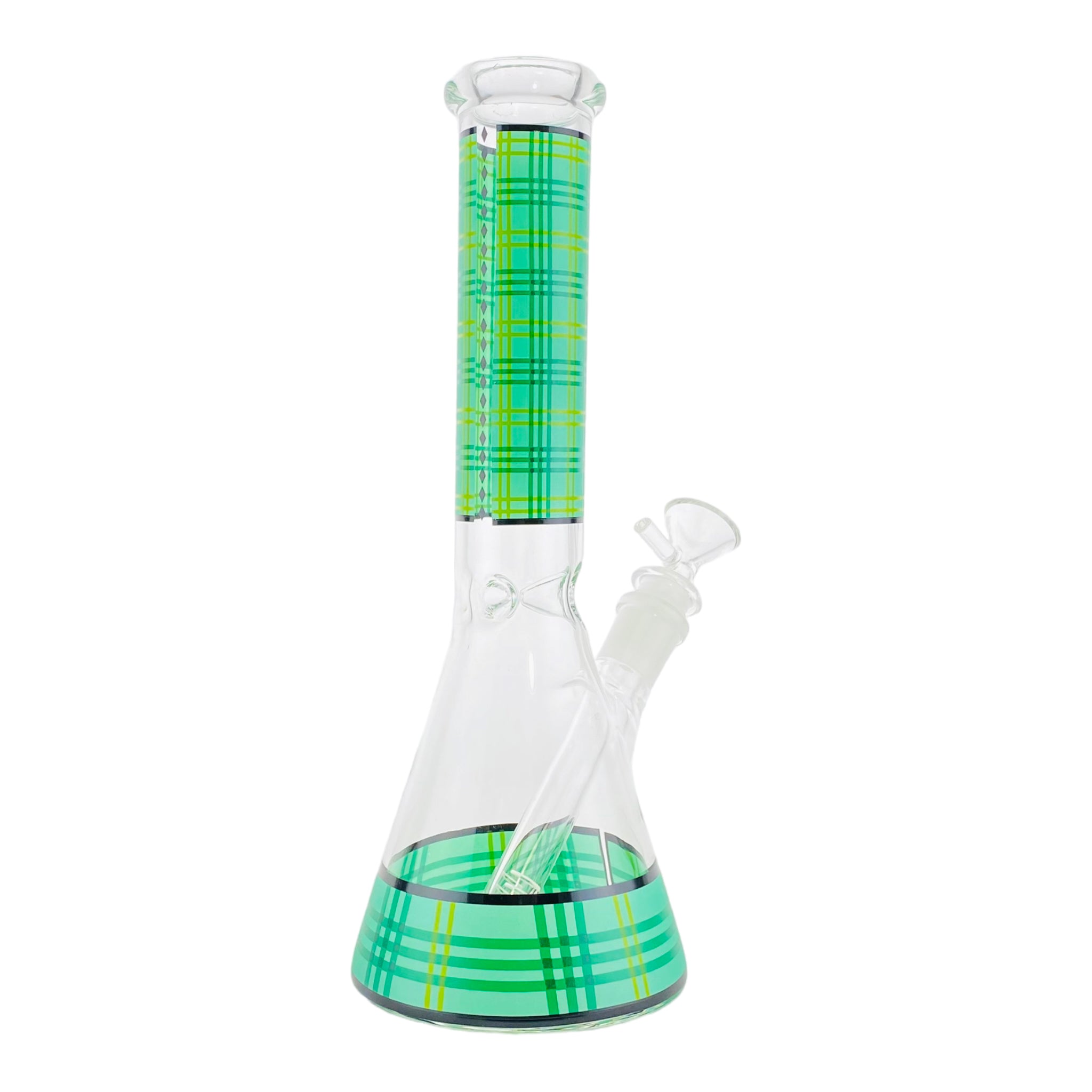 best portable 10 Inch Glass Beaker Bong With Green And Blue Plaid