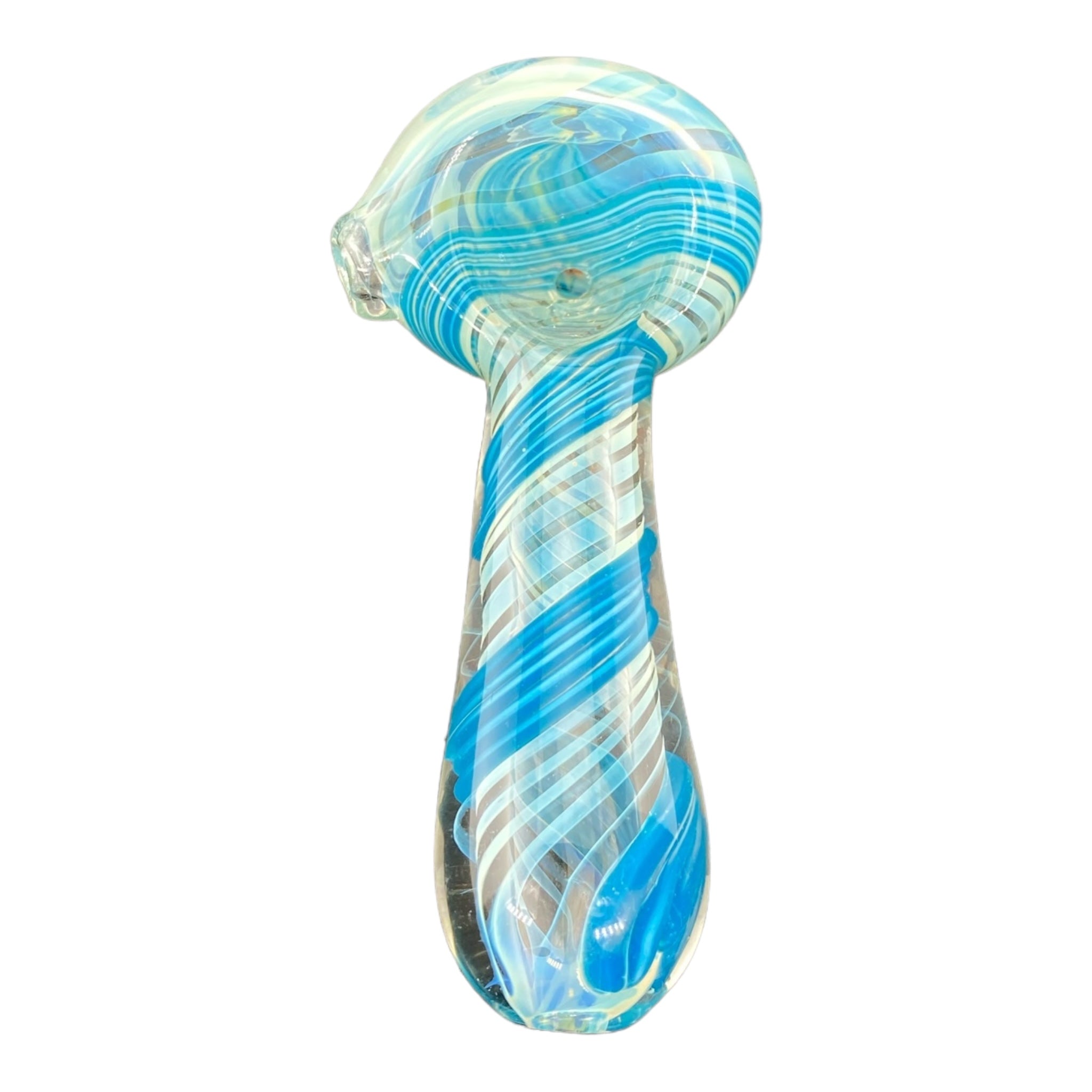 Teal Twisted Linework With Color Changing Glass Hand Pipe