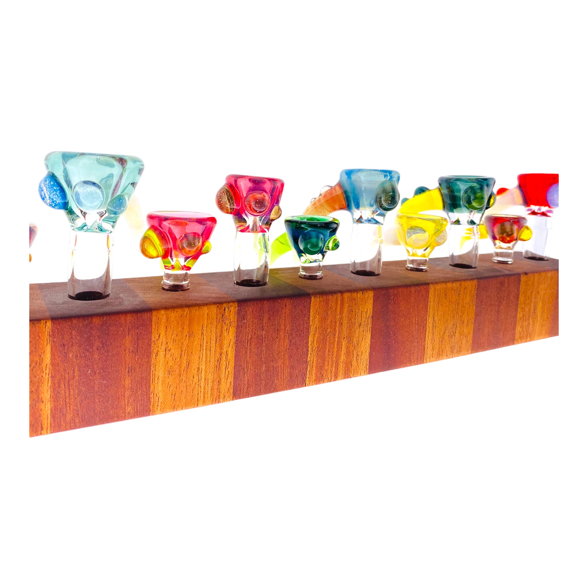 11 Hole Wood Display Stand Holder For 14mm And 10mm Bong Bowl Pieces Or Quartz Bangers - Butcher Block