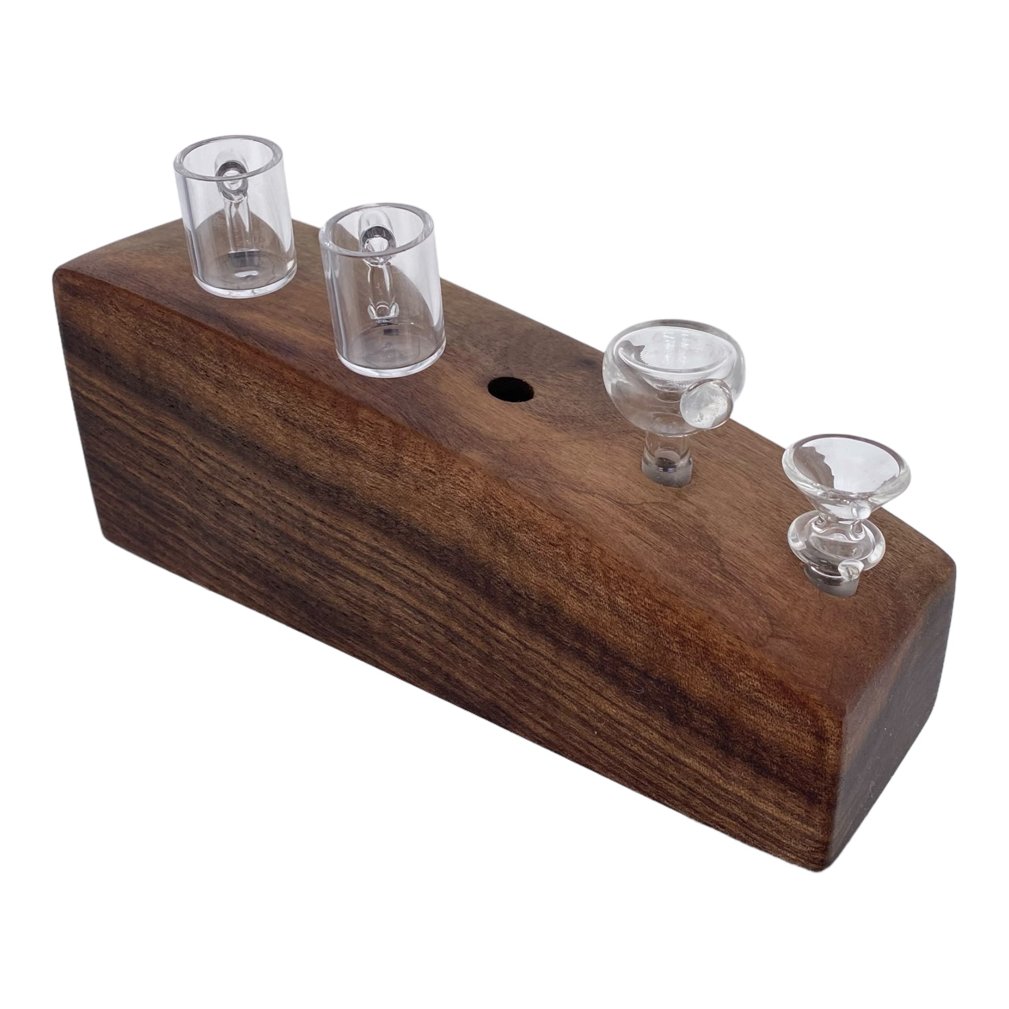 5 Hole Wood Display Stand Holder For 10mm Bong Bowl Pieces Or Quartz Bangers - Black Walnut
