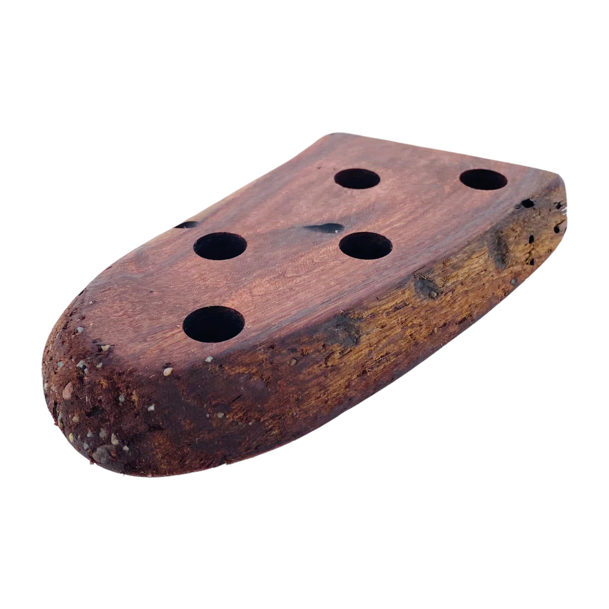 5 Hole Wood Display Stand Holder For 14mm Bong Bowl Pieces Or Quartz Bangers - Red Wood Burl With Live Edge #2