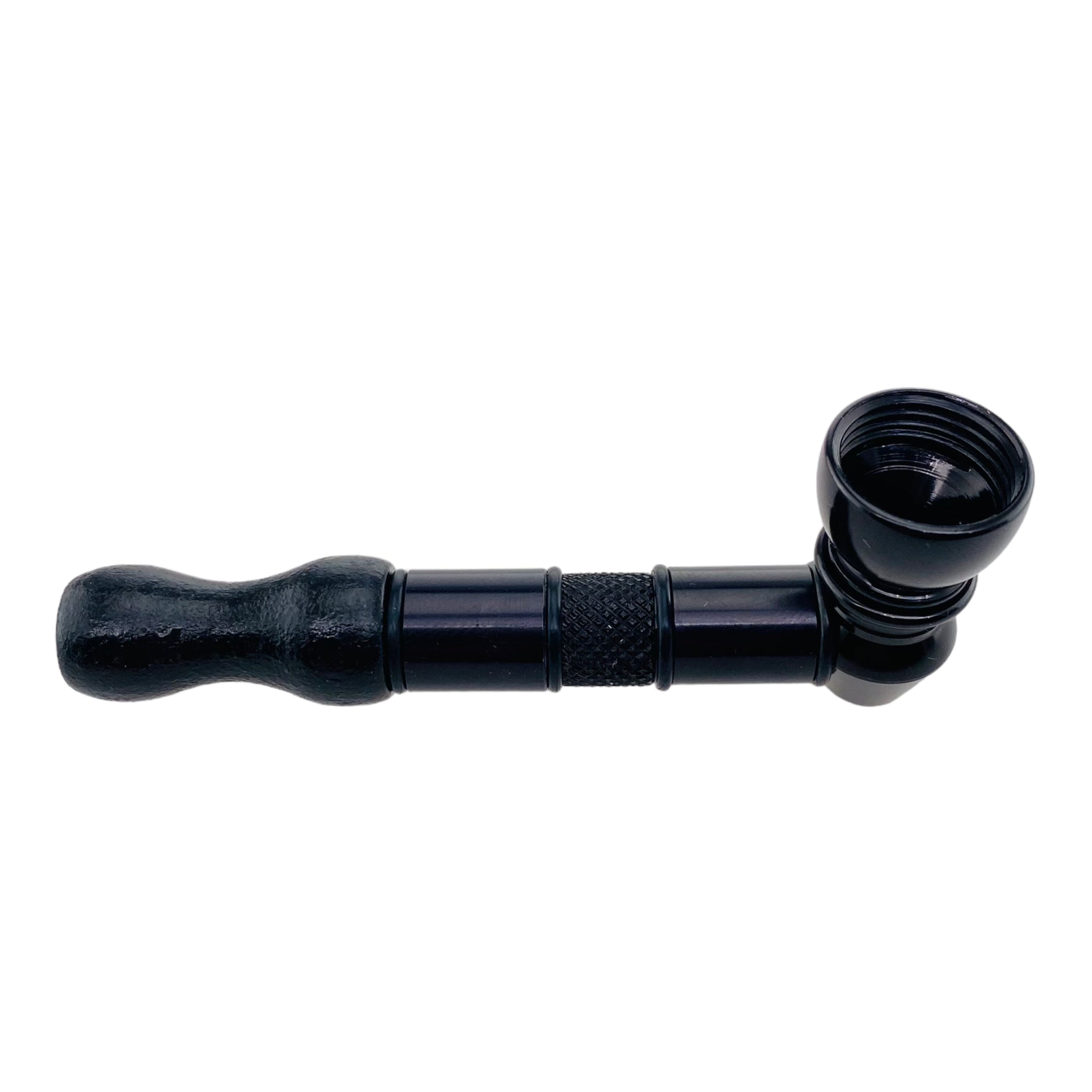 Metal Weed Pipes Black Pipe With Wood Mouthpiece